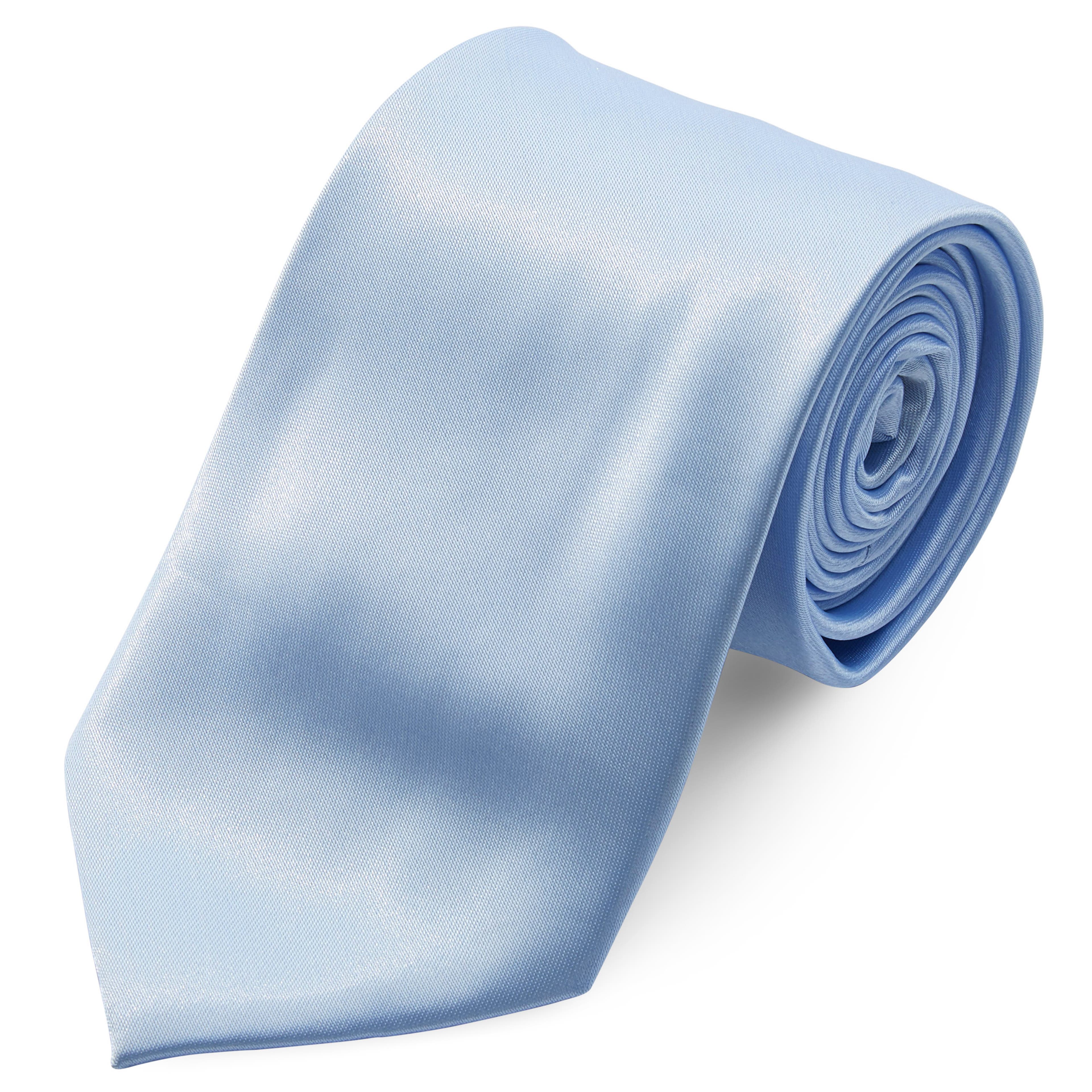 Едноцветна лъскава вратовръзка в бебешкосиньо 8 см