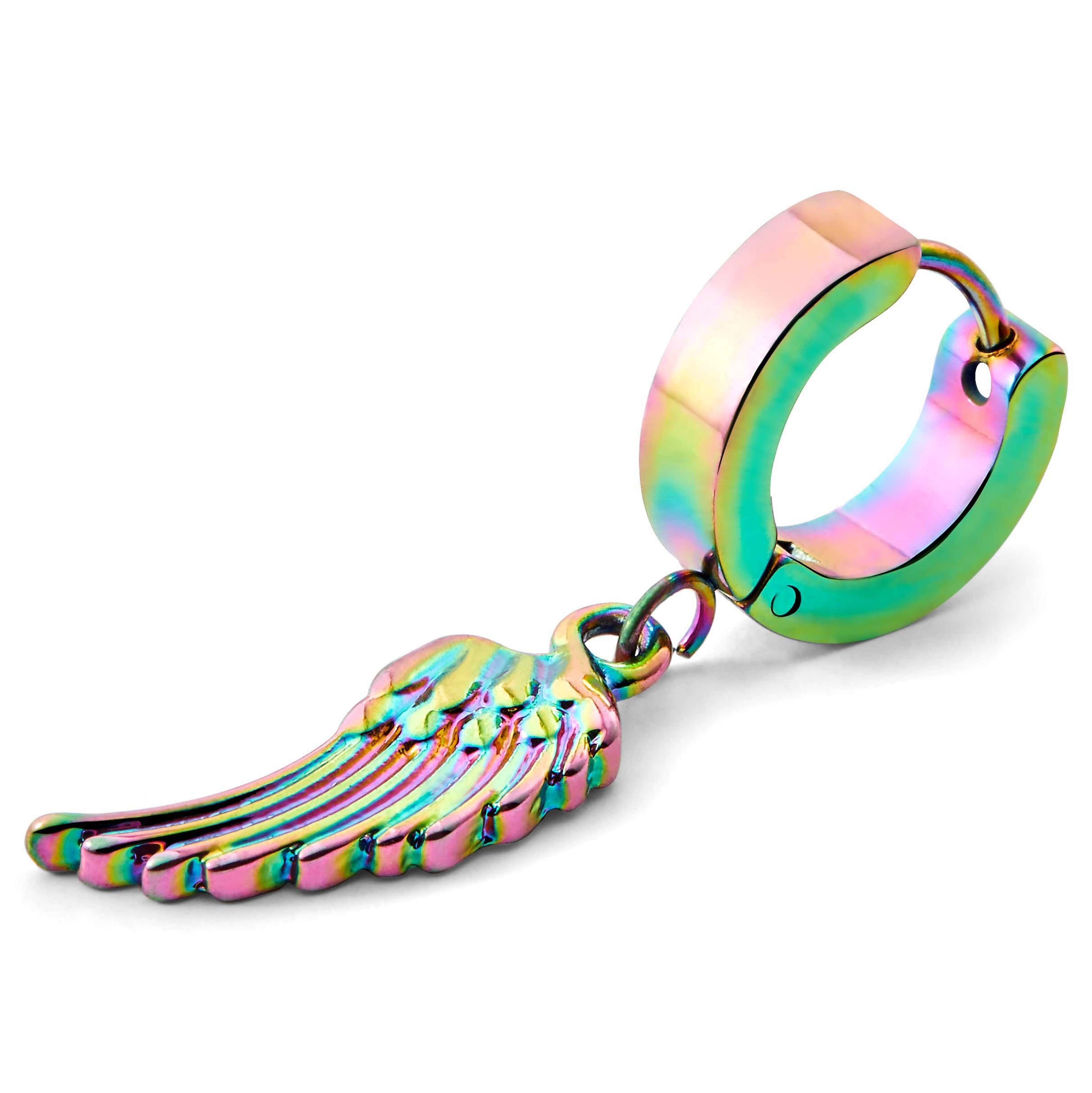 Rainbow Ατσάλινο Σκουλαρίκι Κρίκος με Κρεμαστό Floyd Wing