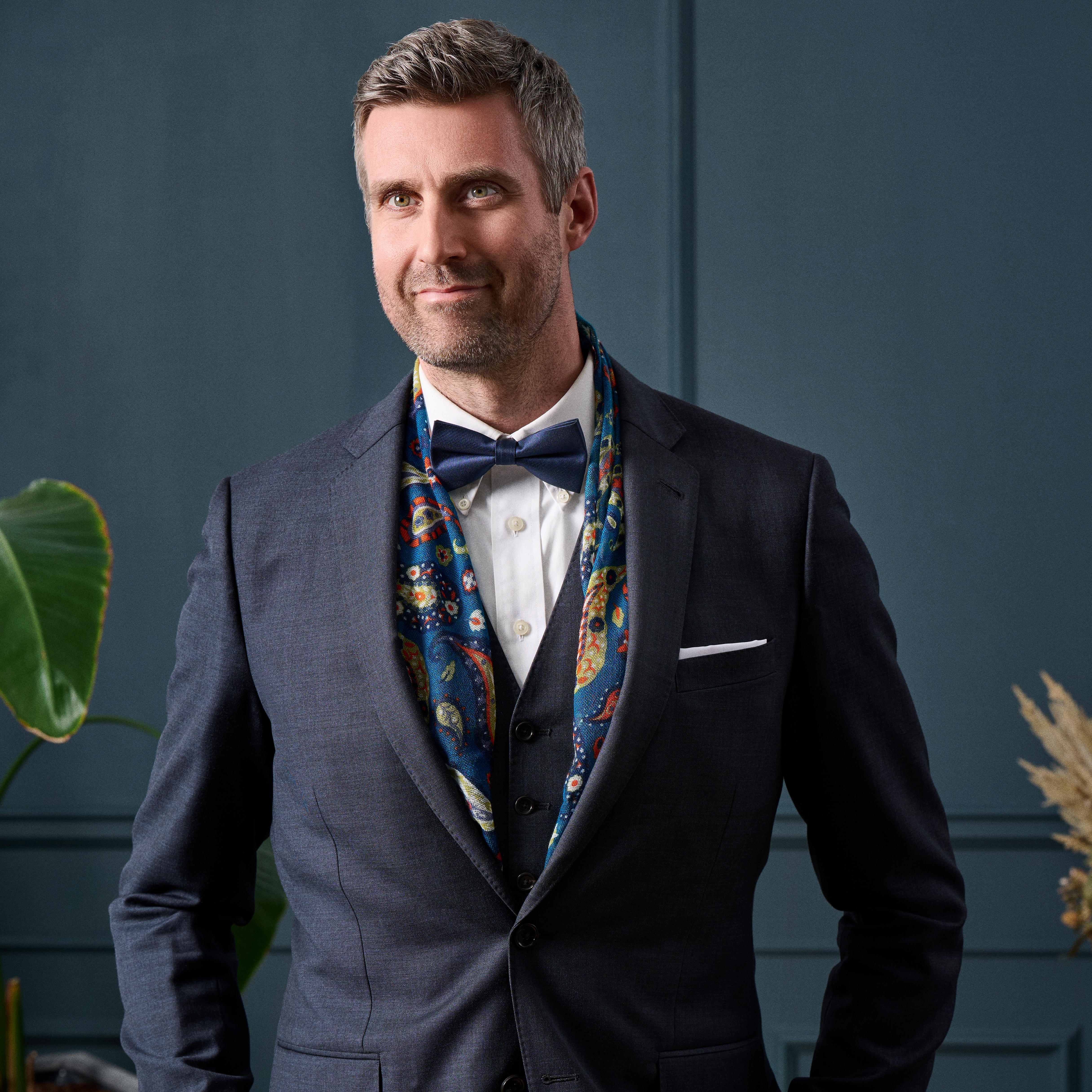 Virtuo | Blue and Yellow Paisley Wool Scarf - 4