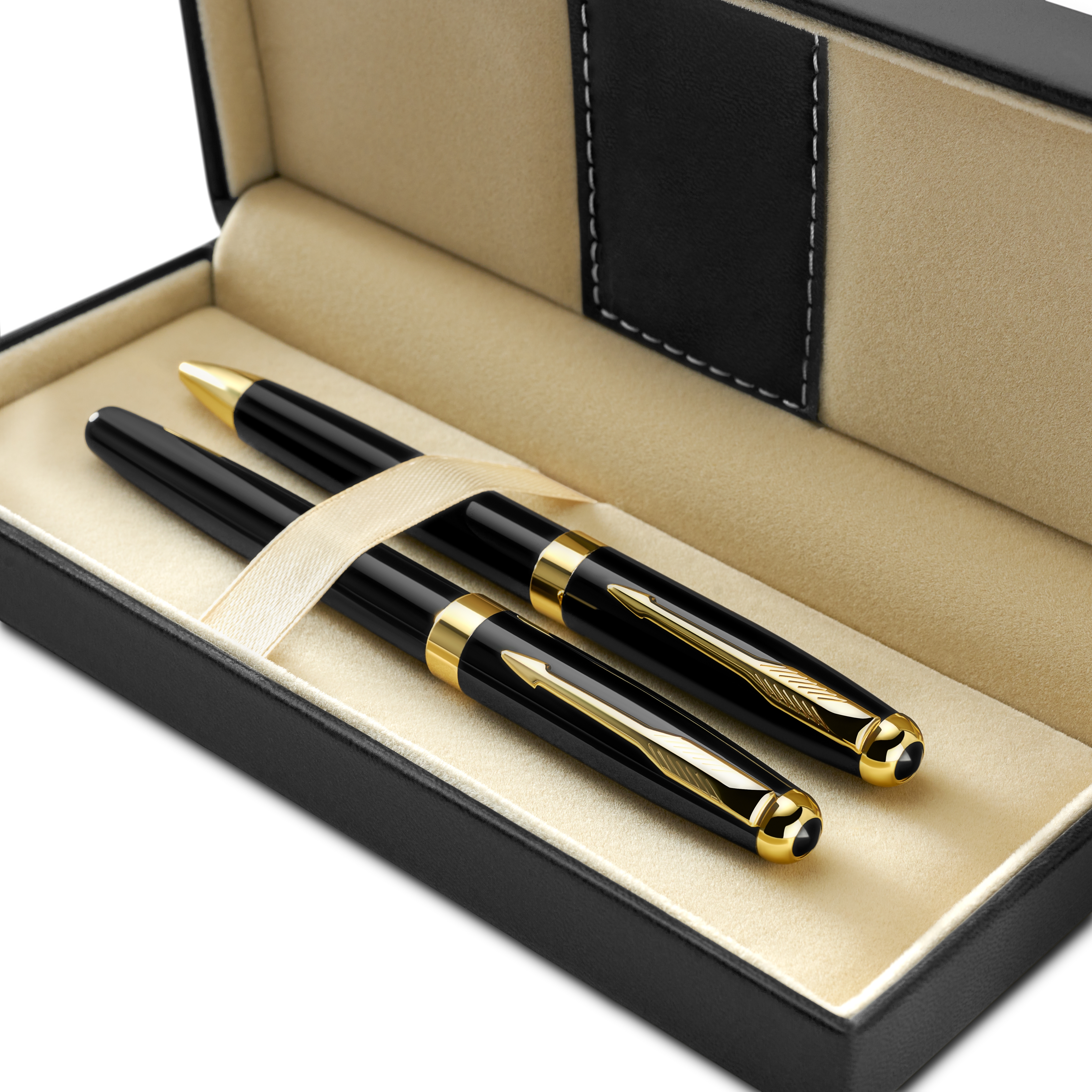 Set de stylos à bille élégants noir et doré - 2