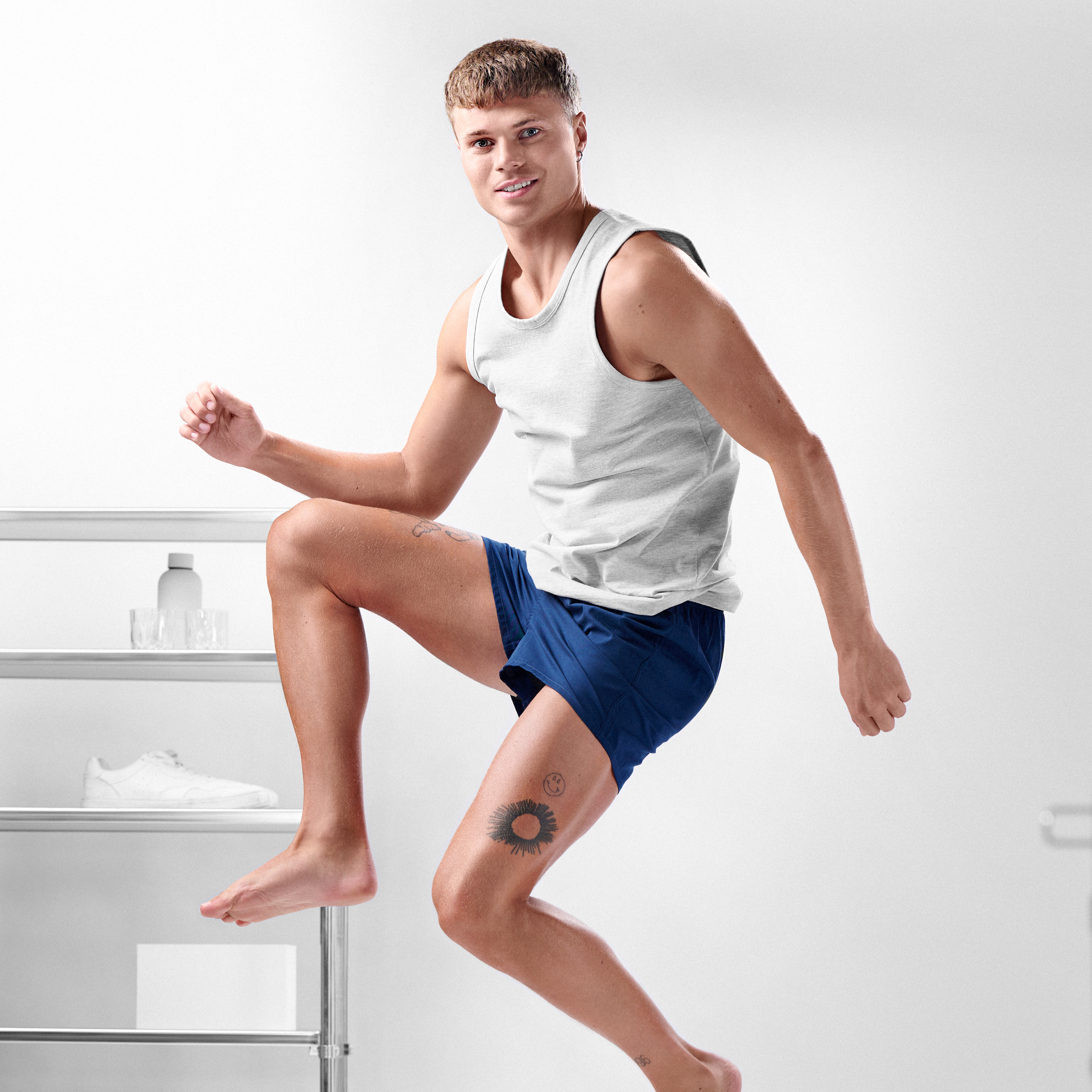 L - AirFeel | Set de 3 boxeri albastru regal din bumbac și talie încapsulată - 4