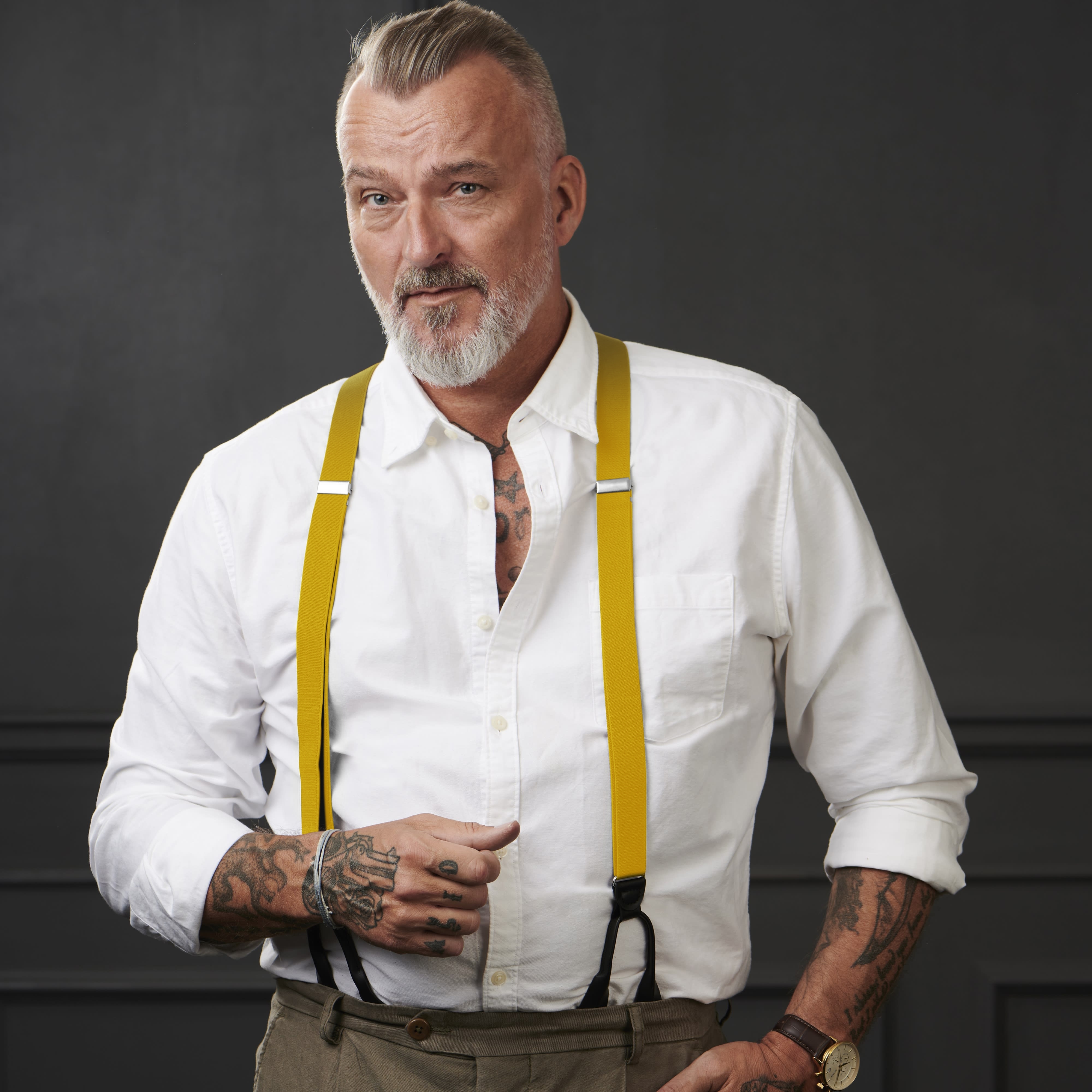 Slim Golden Yellow Split Button Braces  - 5