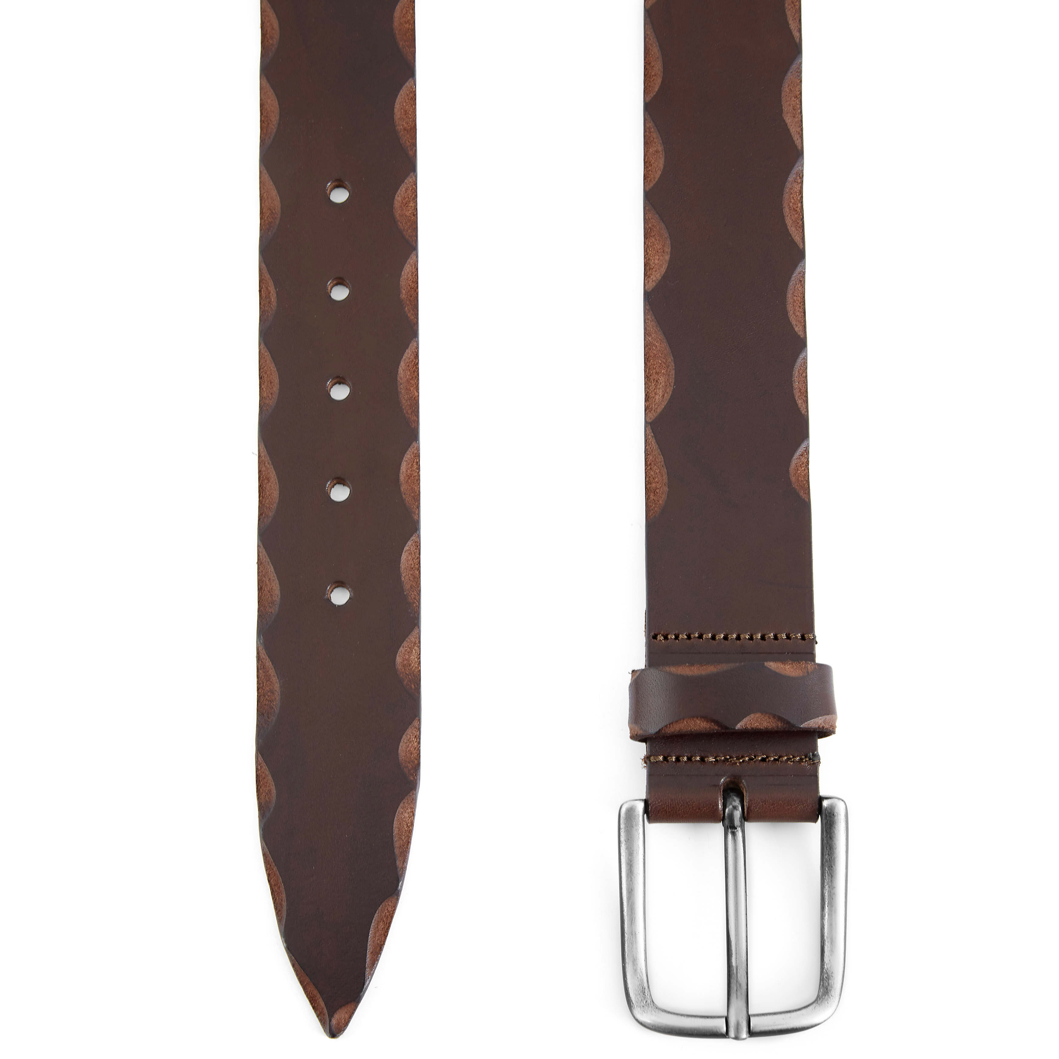 Καφέ Δερμάτινη Ζώνη με Ασημί Αγκράφα Casual - 2