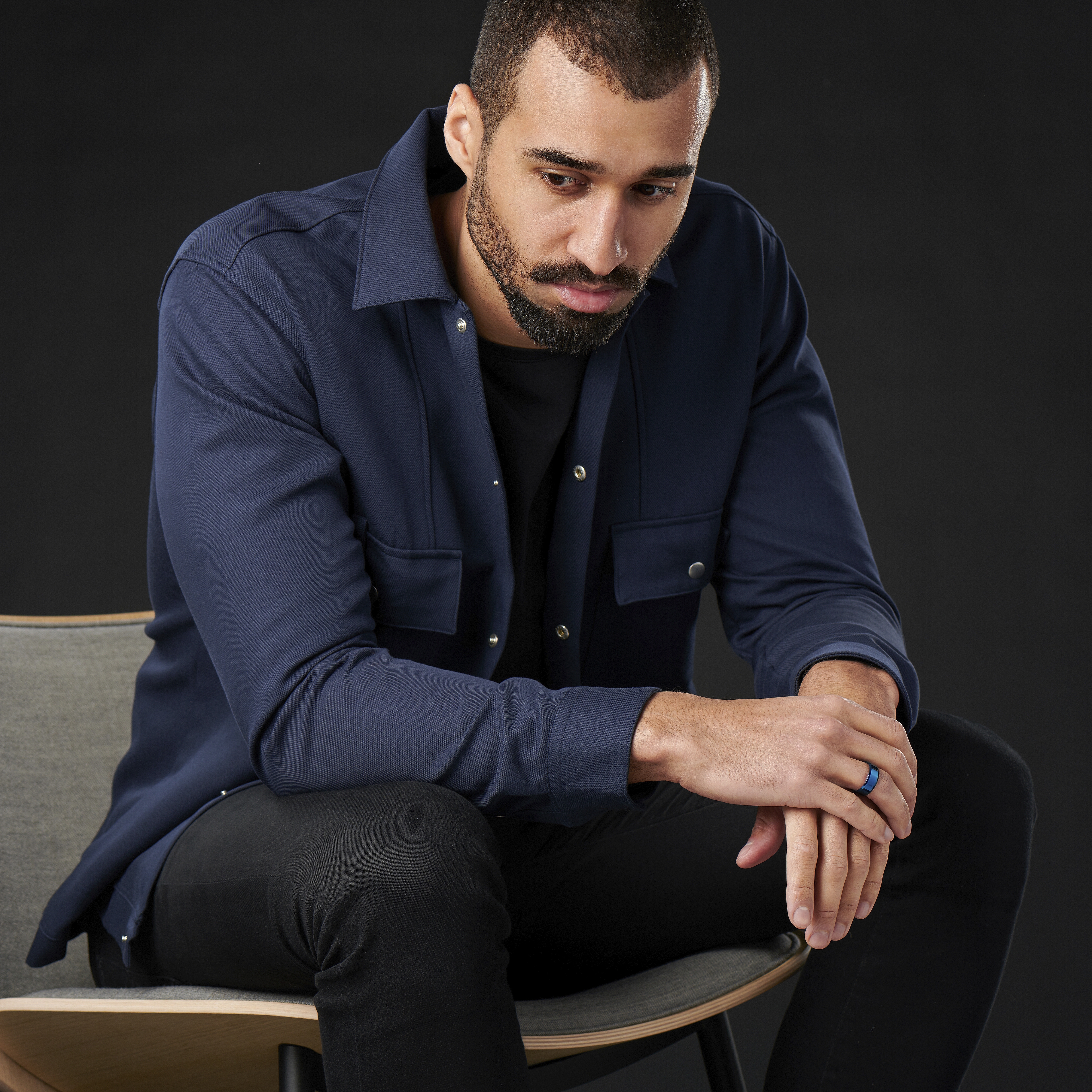 Blue Blank Angular Stainless Steel Ring - 4