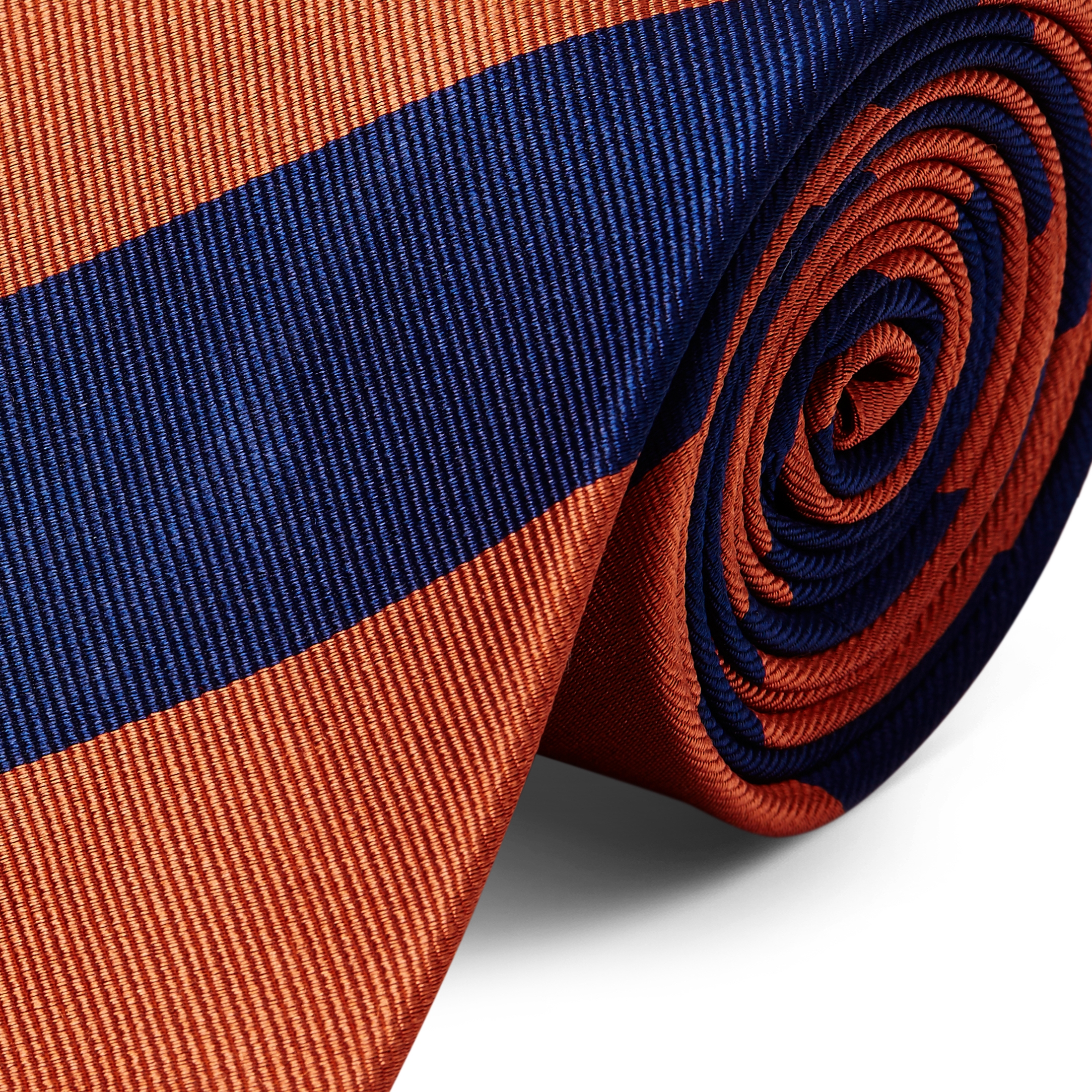 Navy & Orange Stripe Silk 8cm Tie - 2