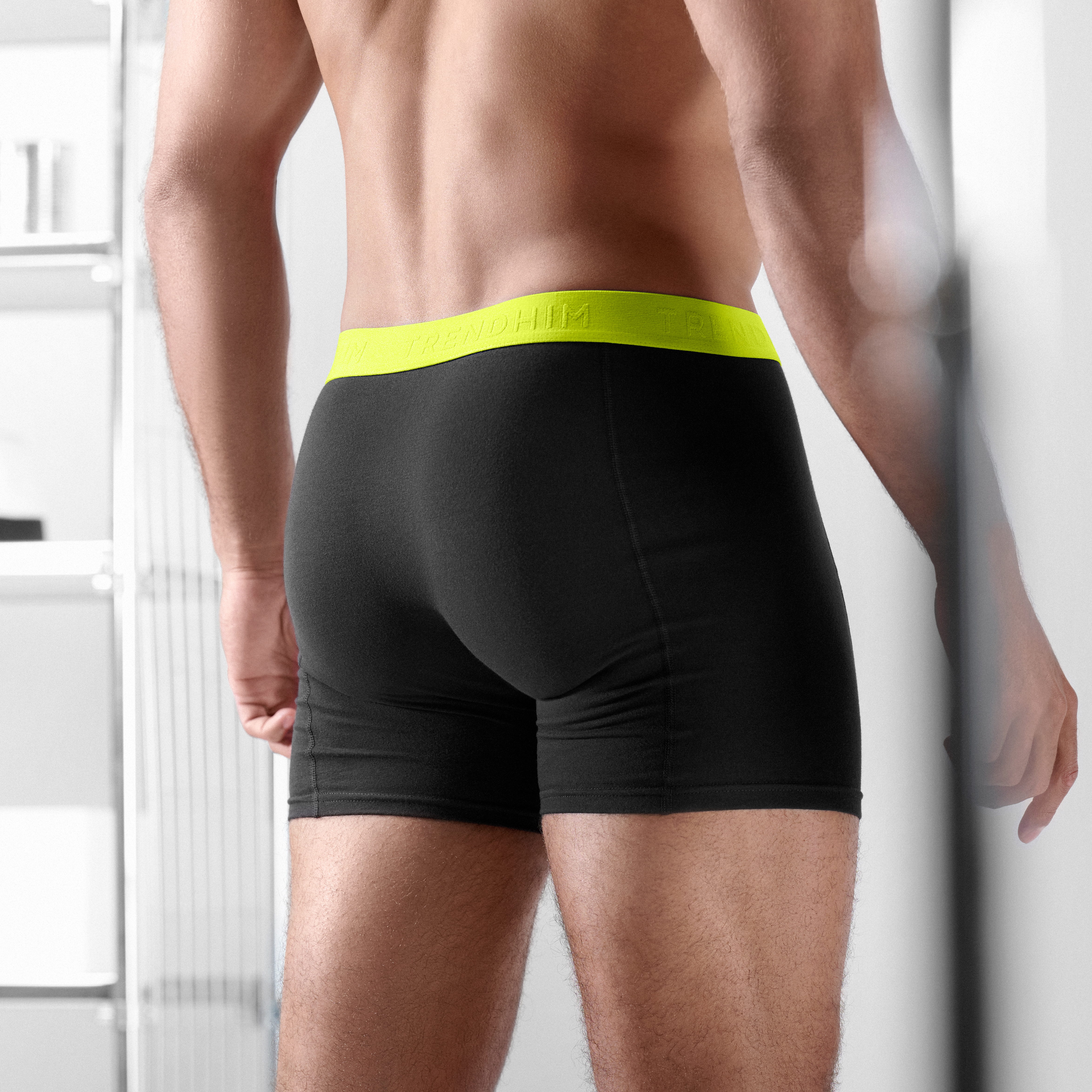 S - FlexFeel | 10-pak czarnych bawełnianych bokserek z neonowo-żółtym paskiem - 6