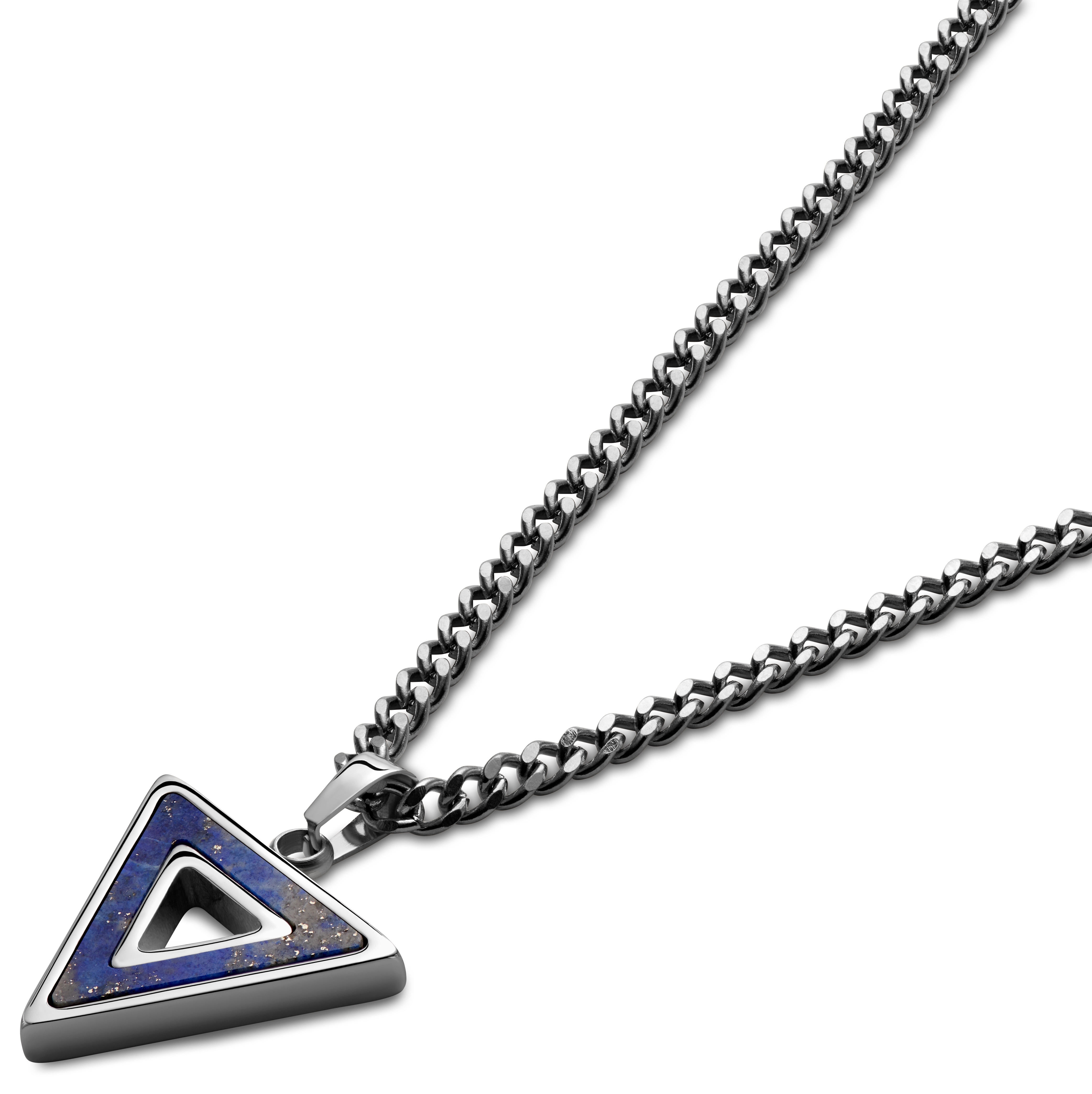 Cruz | Hõbedatooni roostevabast terasest ja lasuriidiga kolmnurkne kaelakee - 2