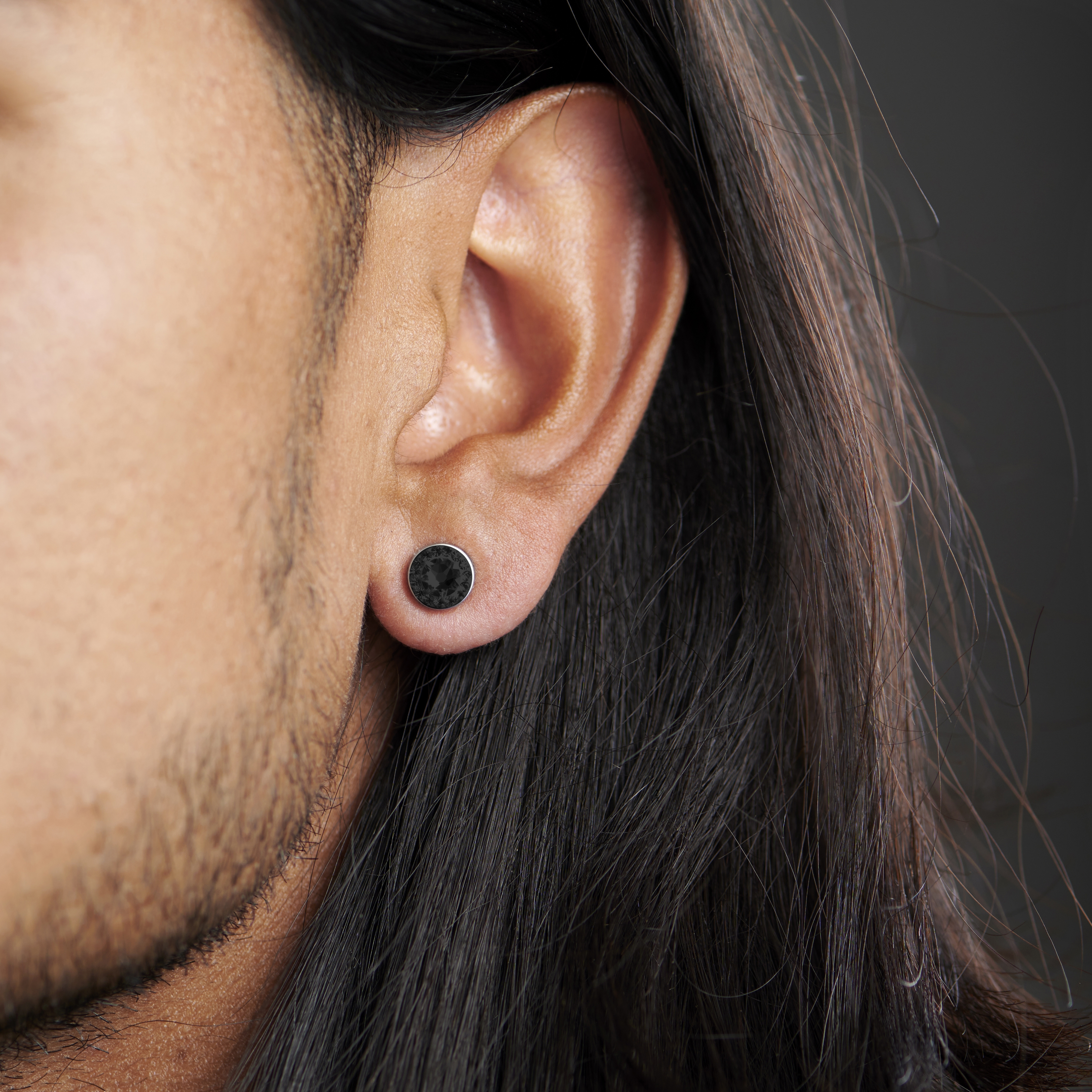 Zwarte Kristallen Magnetische Oorbel - 4