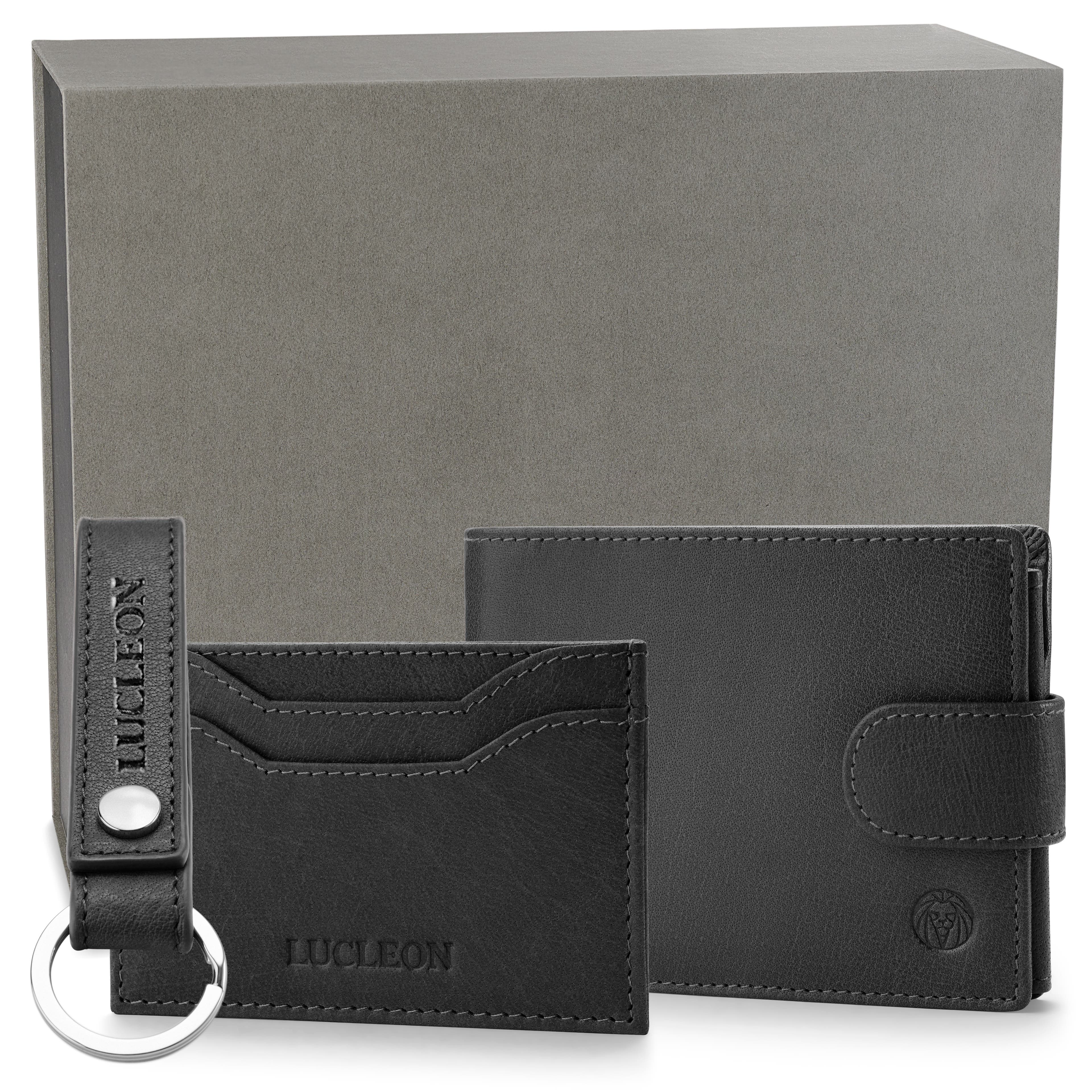 Black RFID-Blocking Buffalo Leather Essentials Gift Box