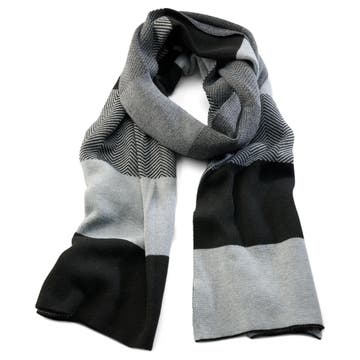 Black and Grey Recycled Cotton Striped Scarf