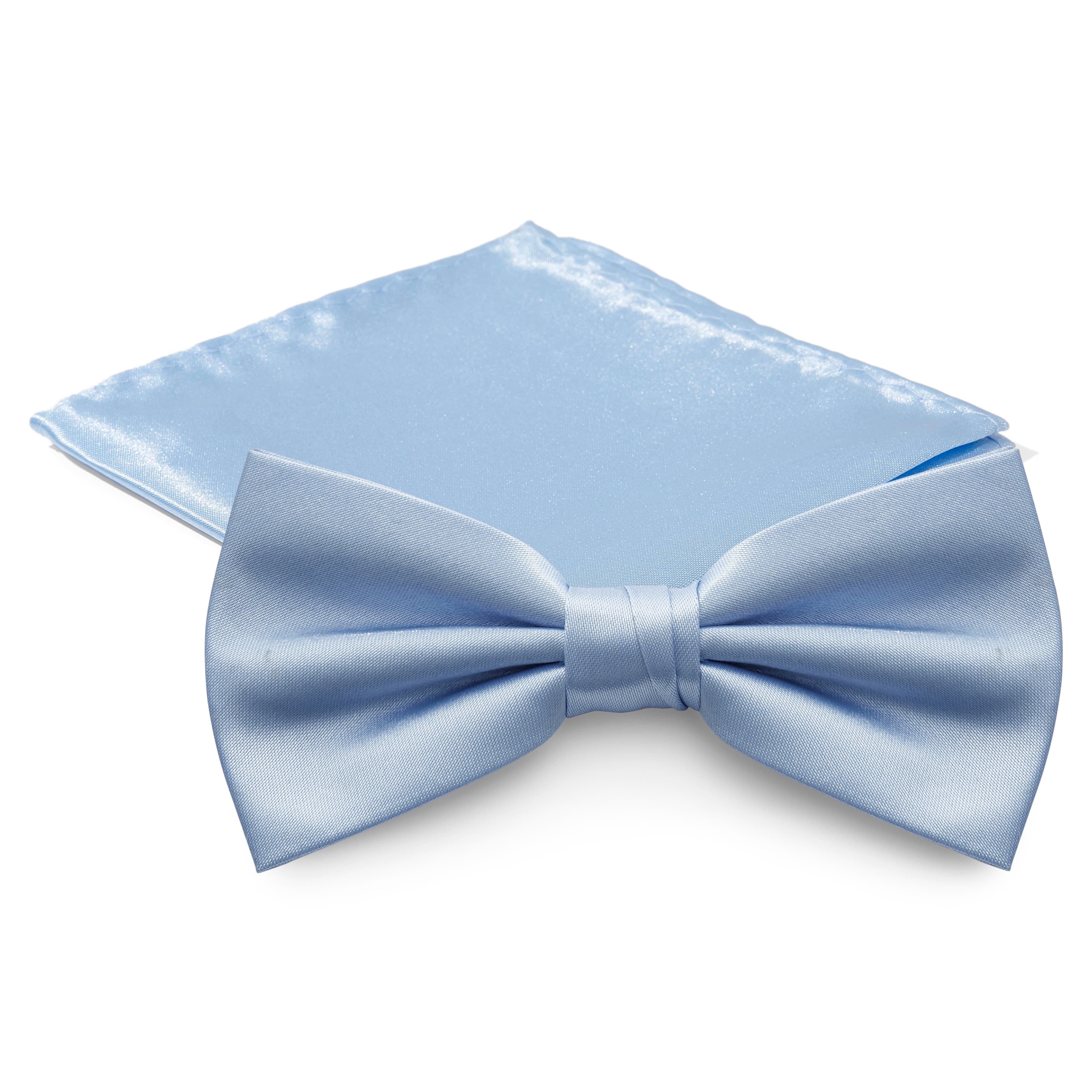 Комплект предварително вързана папийонка и джобна кърпичка в бебешко синьо