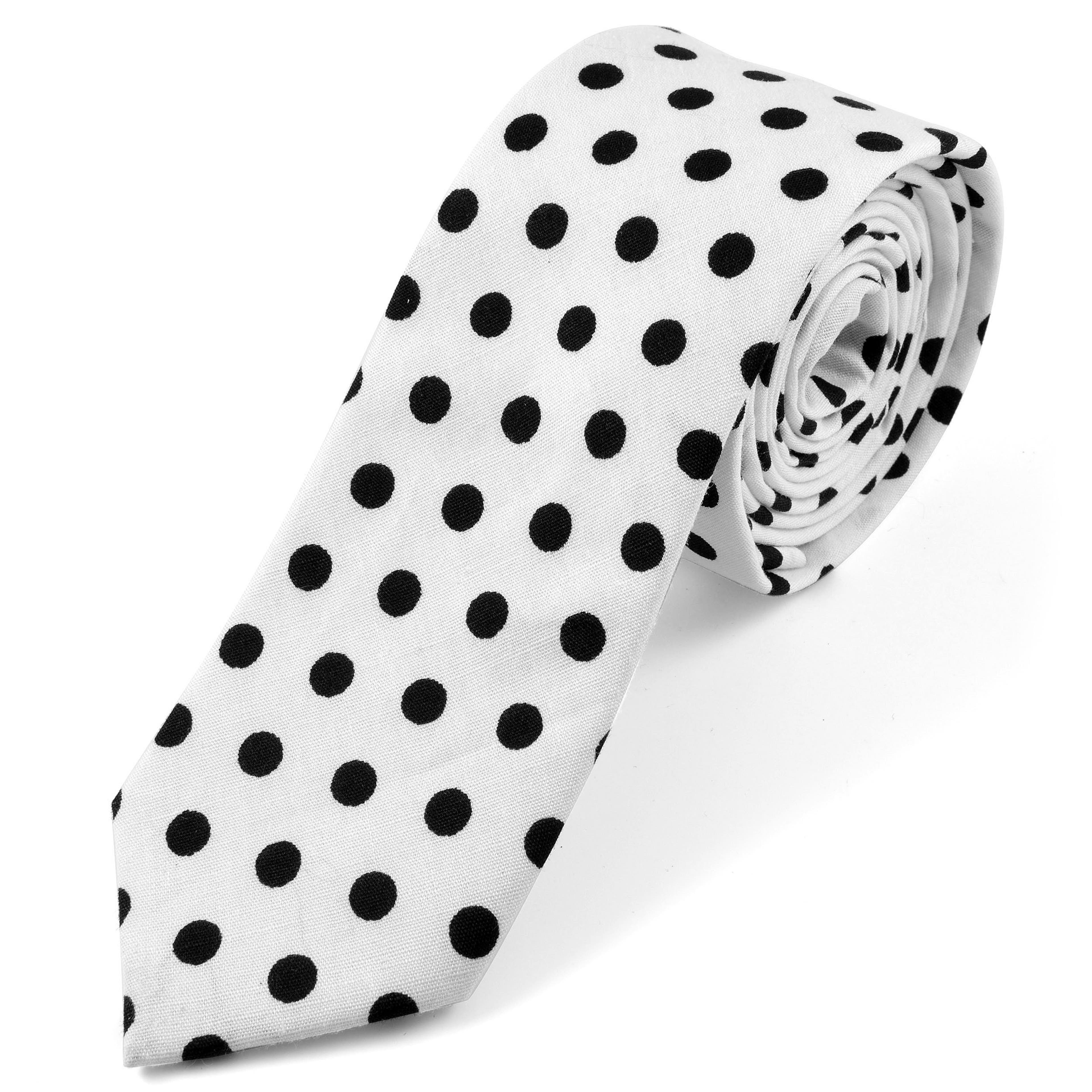 Fehér-fekete pöttyös pamut nyakkendő