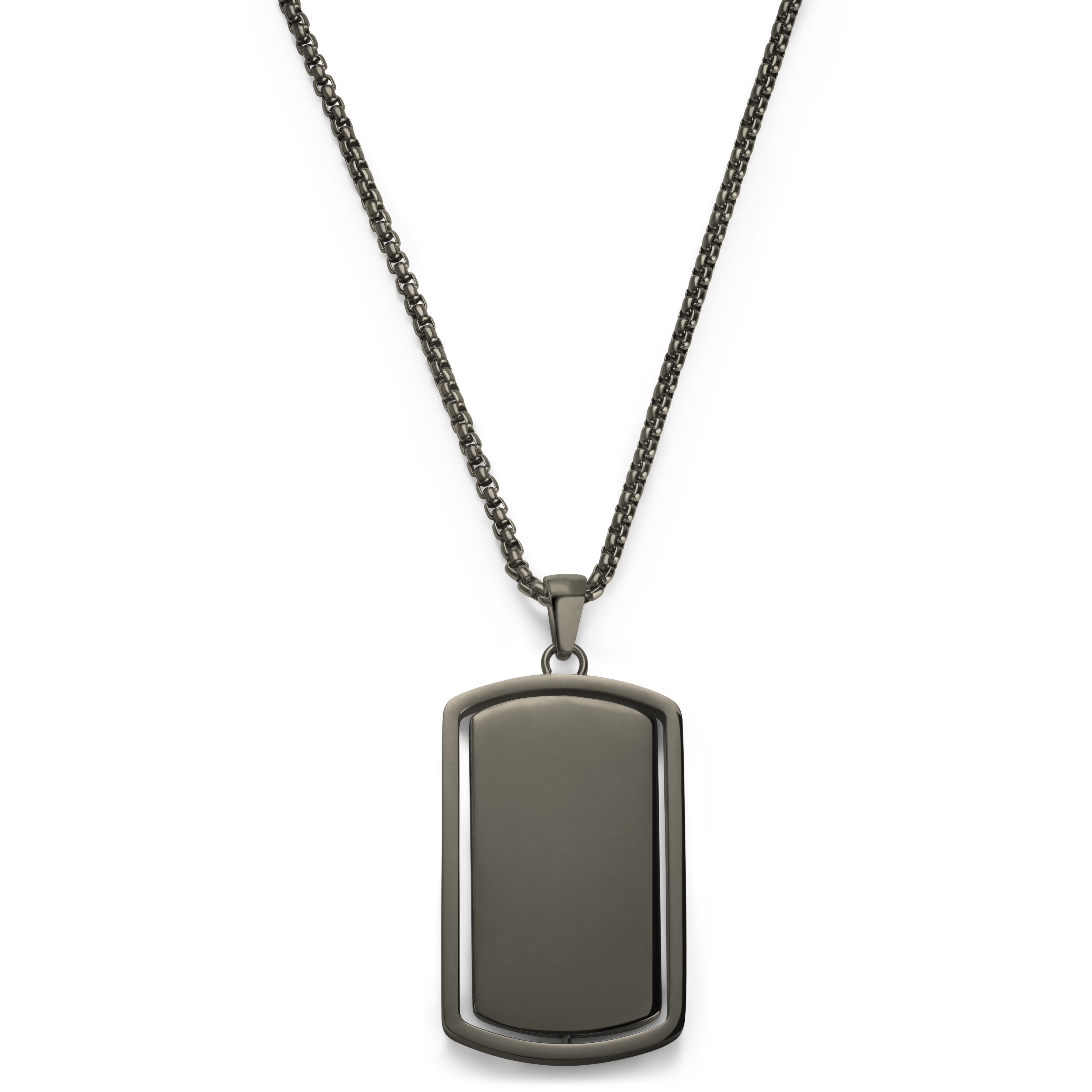 Icarus | Gunmetal Black Stainless Steel and Black Zirconia Dog Tag Necklace - 3