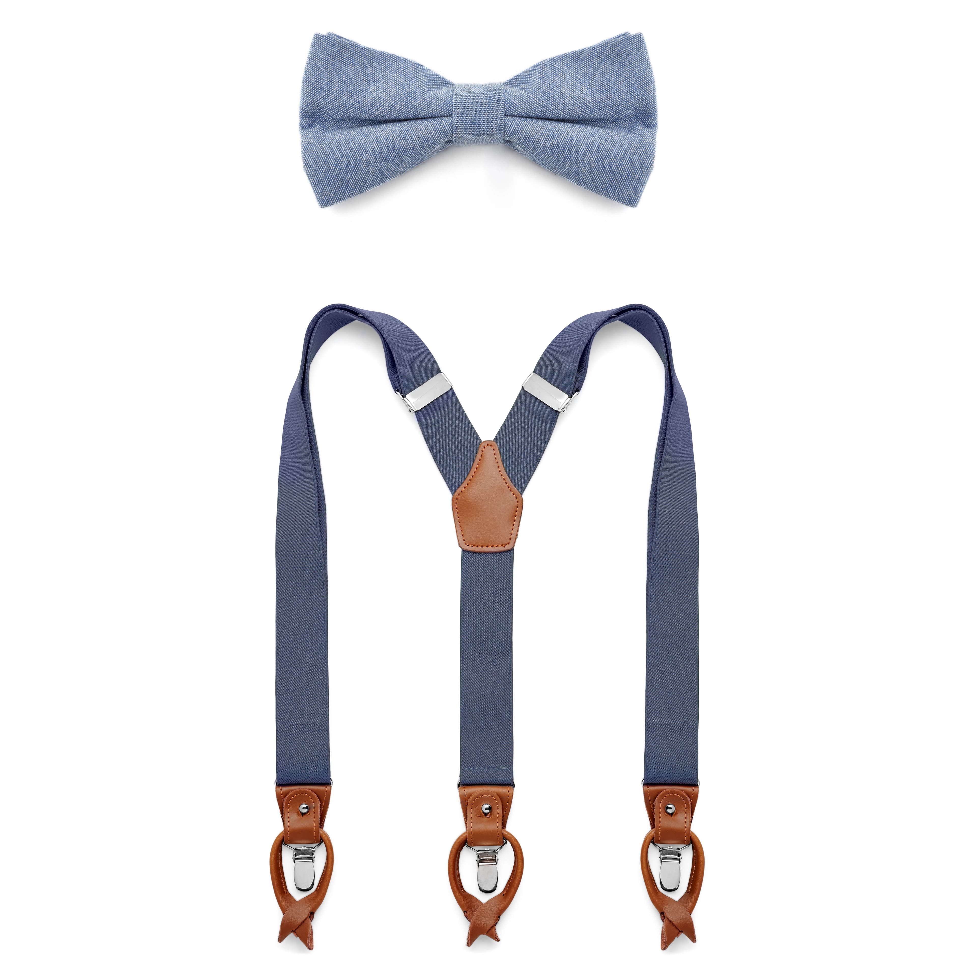 Light Blue Pre-Tied Bow Tie and Braces Set