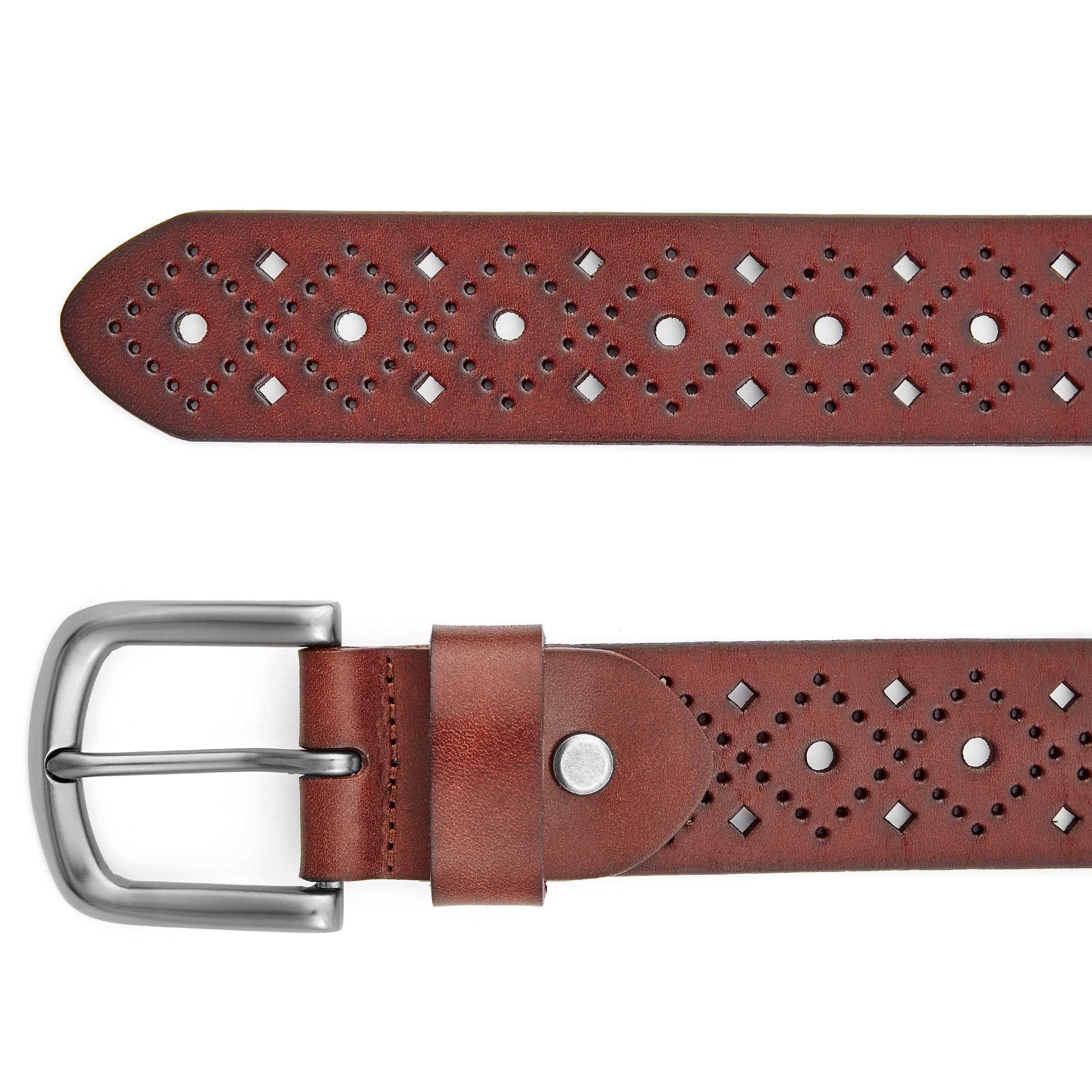 Patterned Brown Leather Belt - 2
