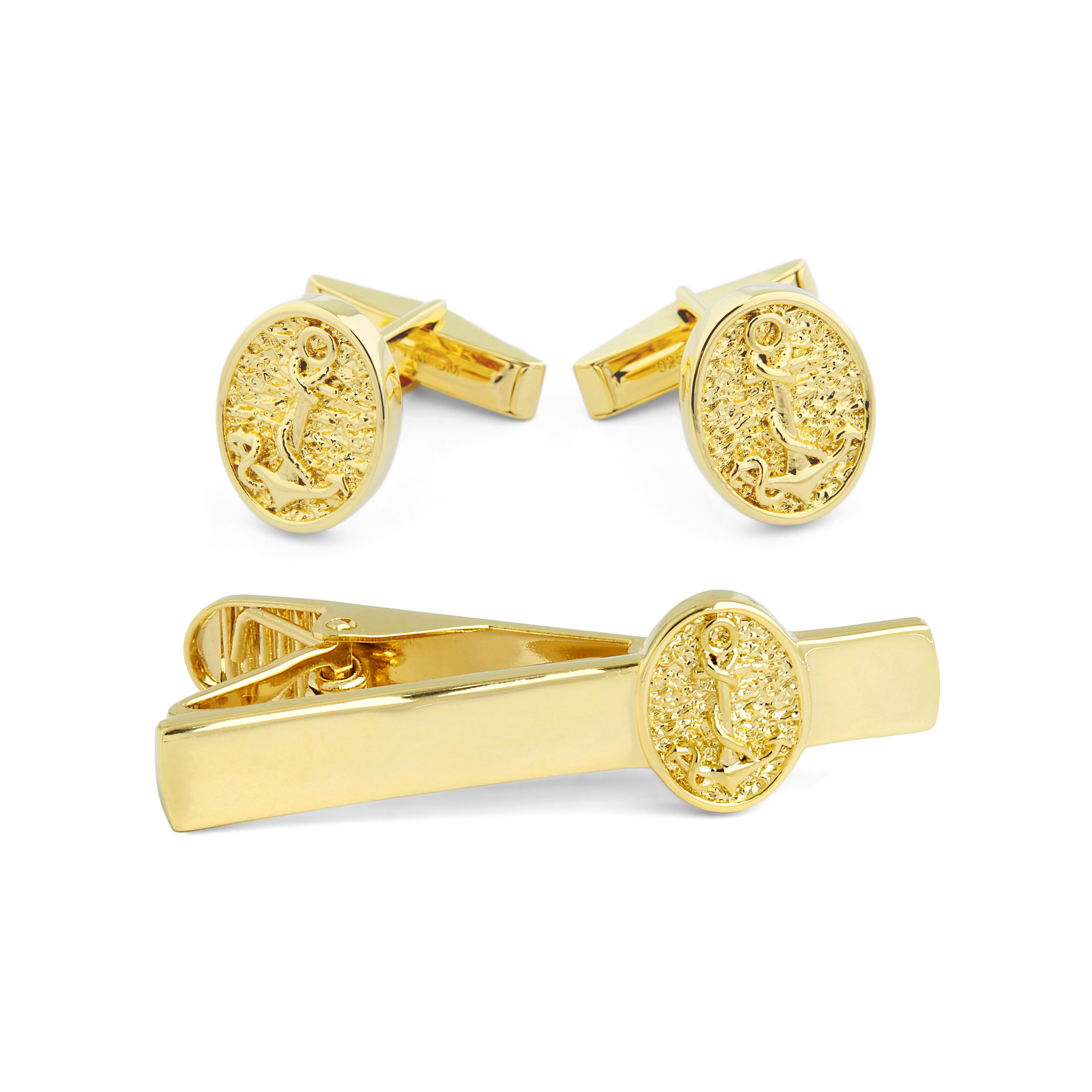 Goudvergulde Set met Korte Dasspeld in 925 Zilver met Zeemansmotieven - 1