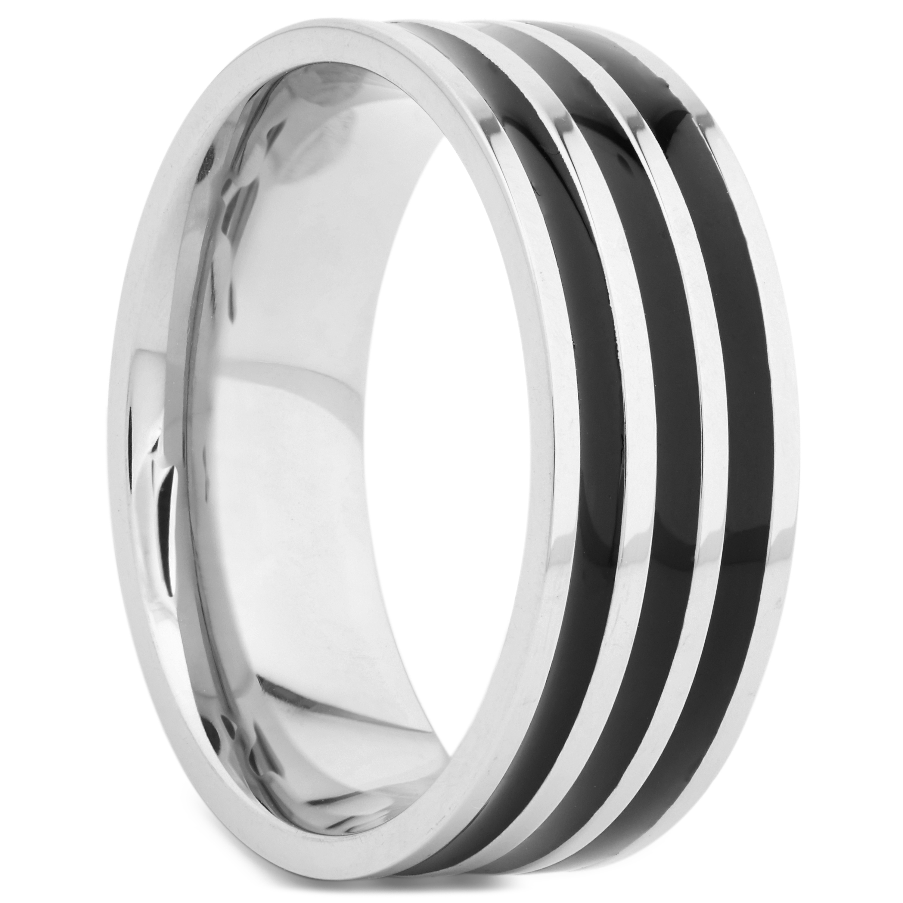 Tofarvet Stribet Ring af Stål - 1