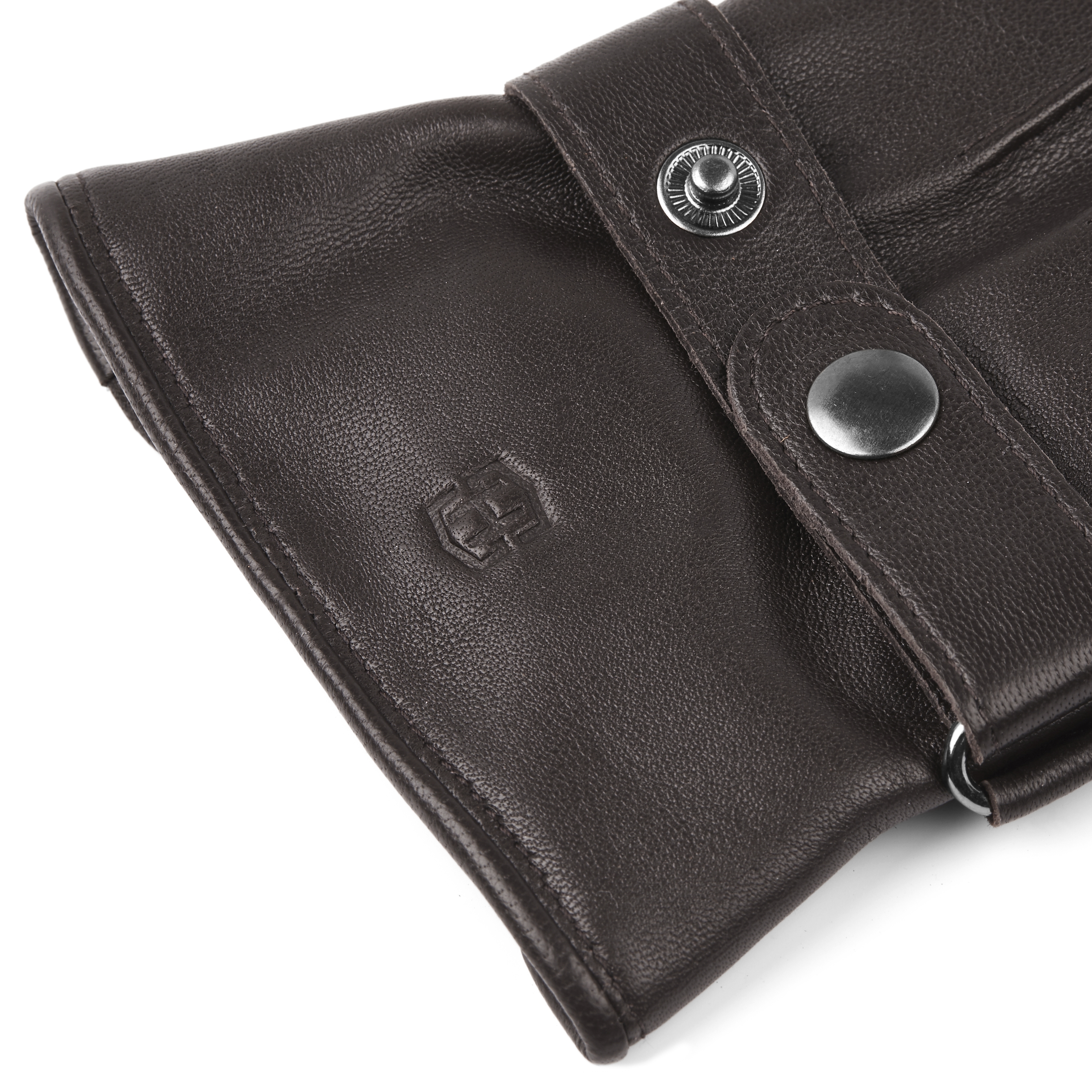 Pántos sötétbarna érintőképernyő-kompatibilis birkabőr kesztyű - 2