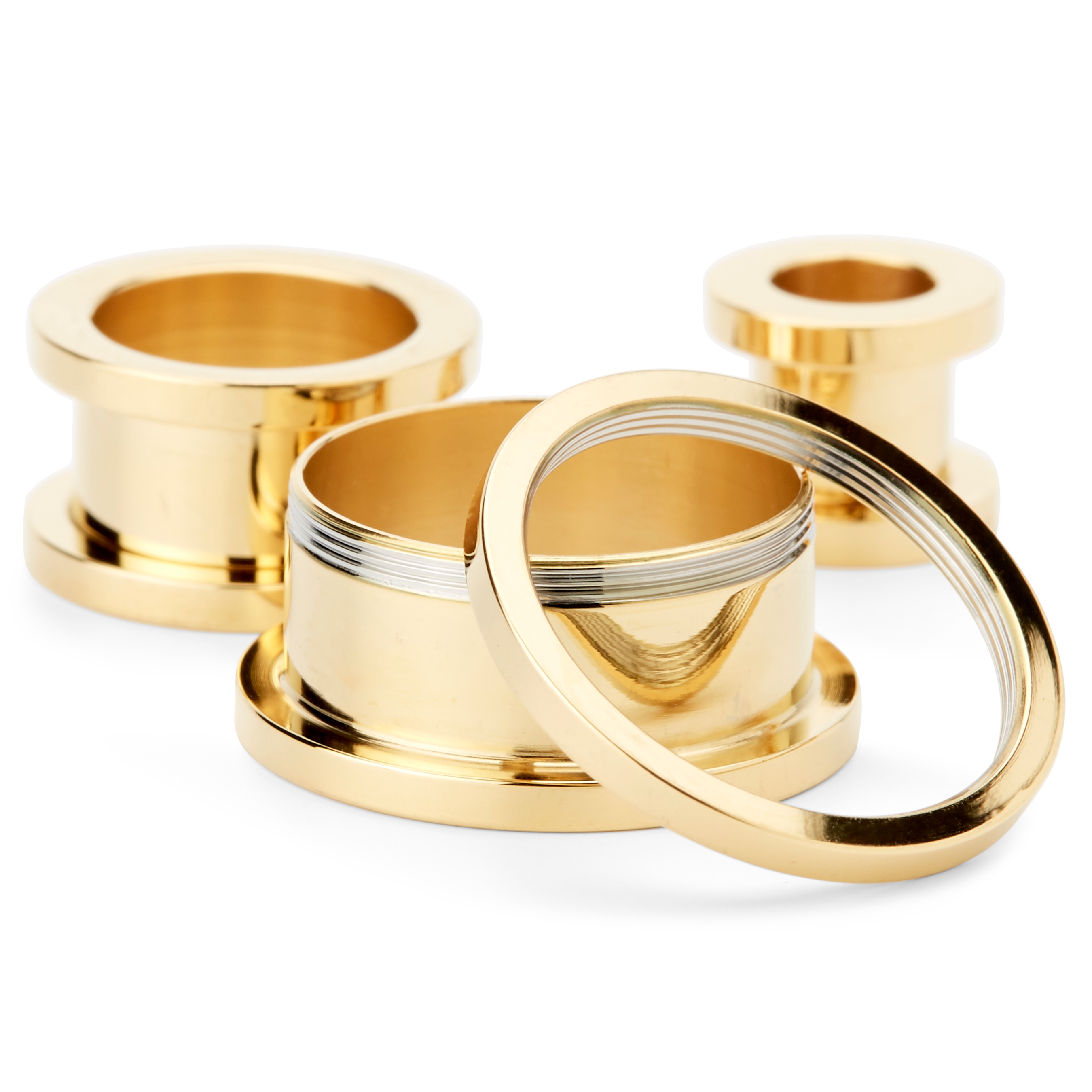 Χρυσαφί Ατσάλινο Σκουλαρίκι Flesh Tunnel με Χοντρή Στεφάνη - 3