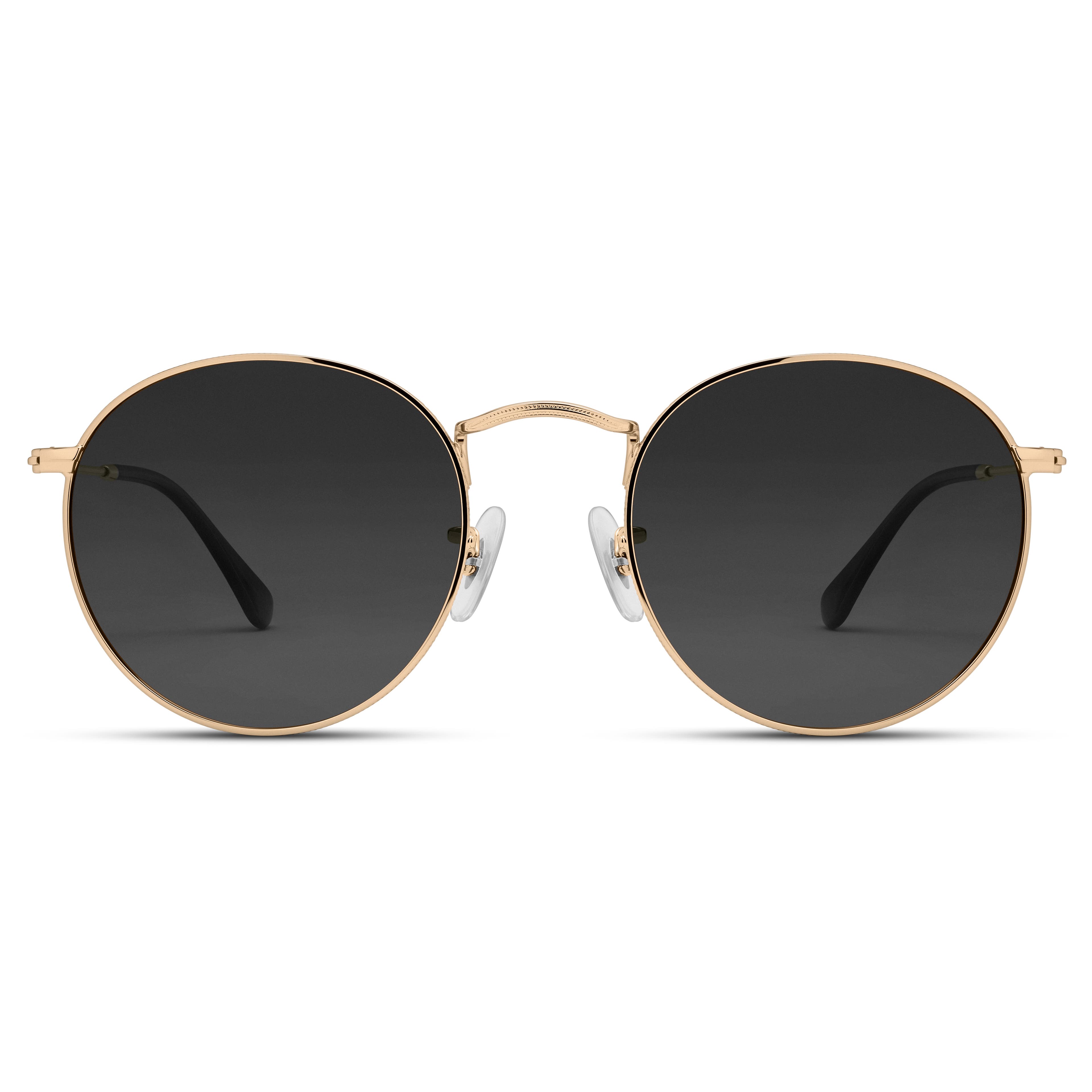 Polarised Round Gold-tone Surgical Steel Sunglasses with Black Lenses Polarised Round Gold-tone Surgical Steel Sunglasses with Black Lenses