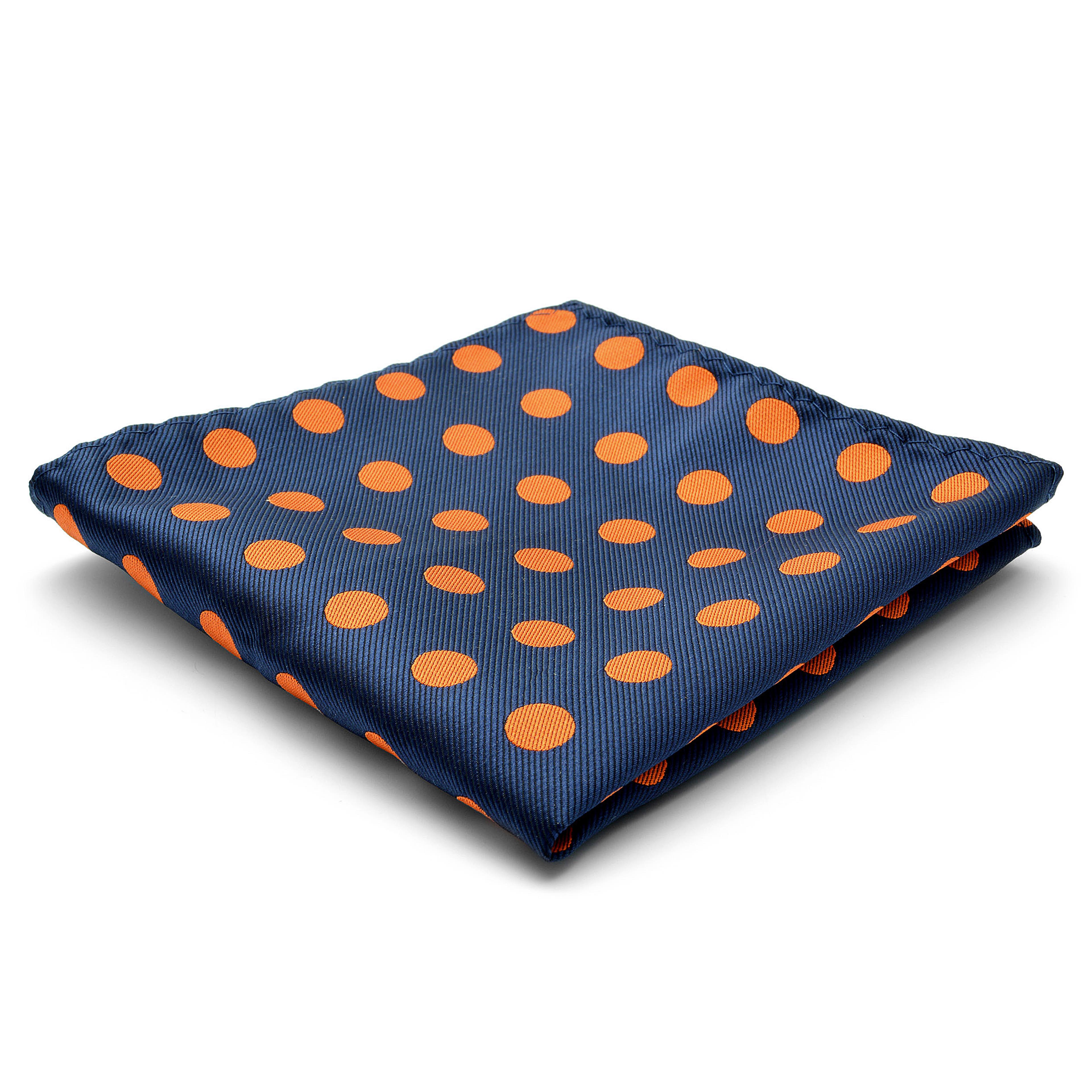 Navy Blue & Orange Dotted Silk Pocket Square
