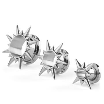 Spiked Silver-Tone Steel Screw Fit Tunnel 