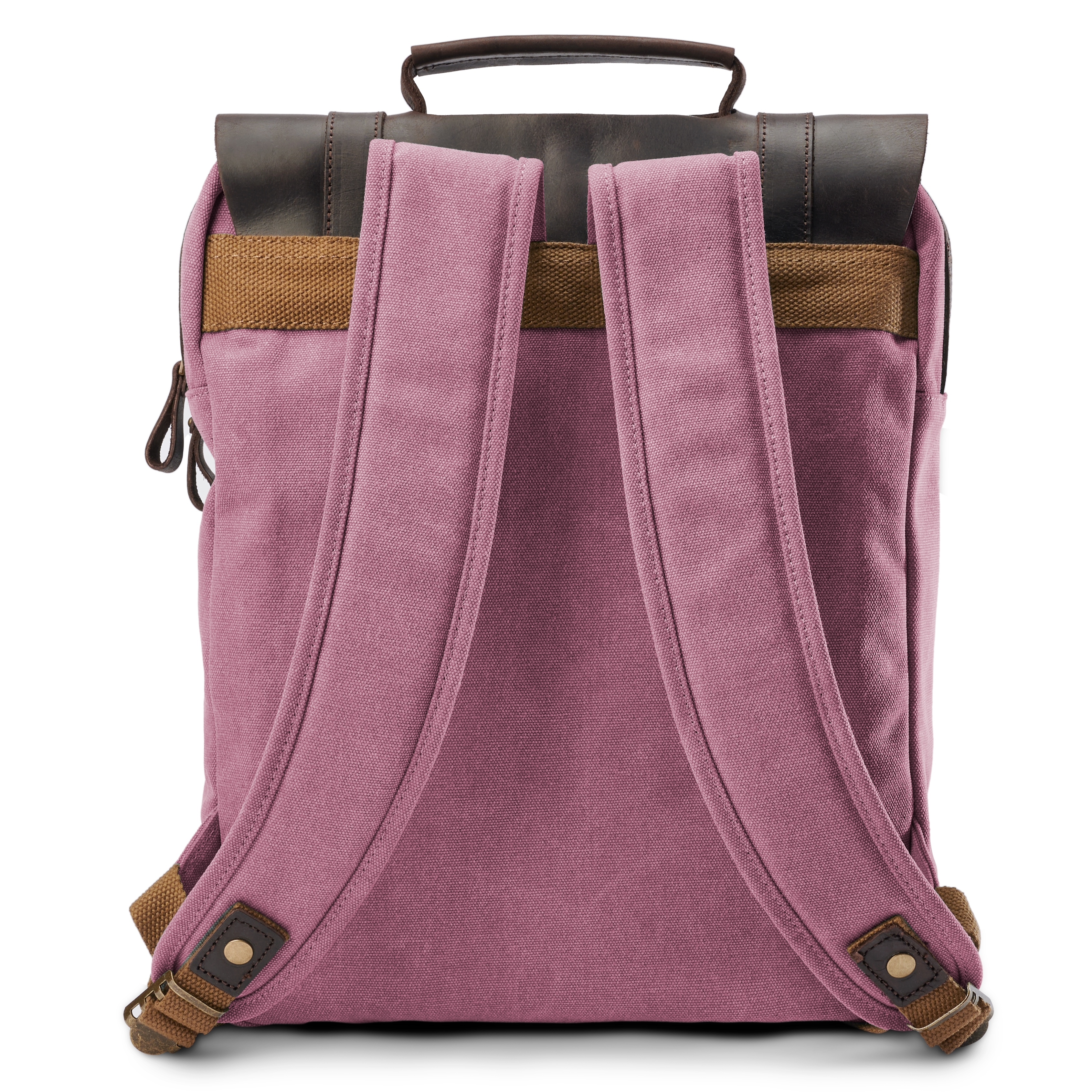 Vintage-Style Pink Canvas & Dark Leather Backpack