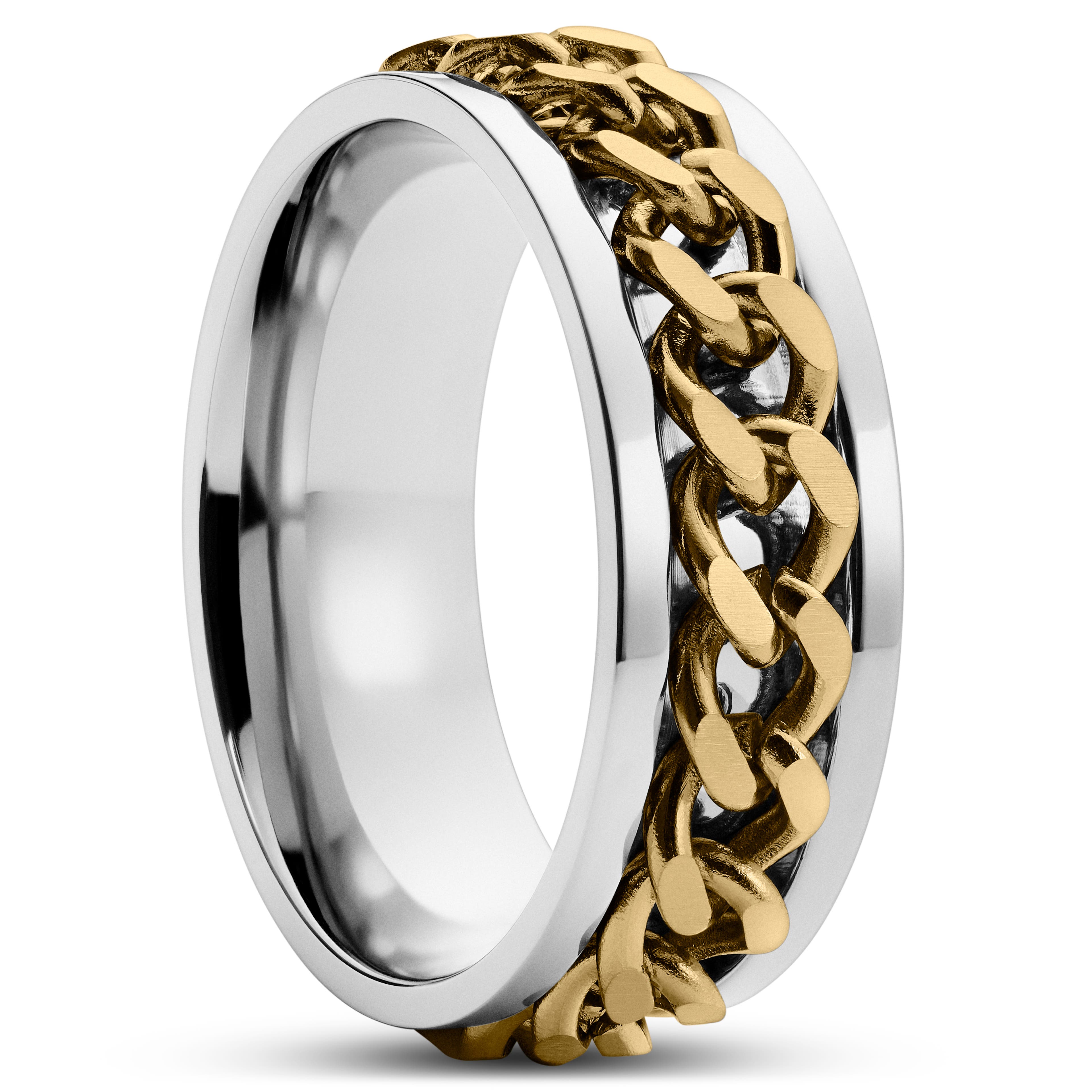 Sentio | Anillo de acero inoxidable con cadena barbada en plateado y dorado Sentio | Anillo de acero inoxidable con cadena barbada en plateado y dorado