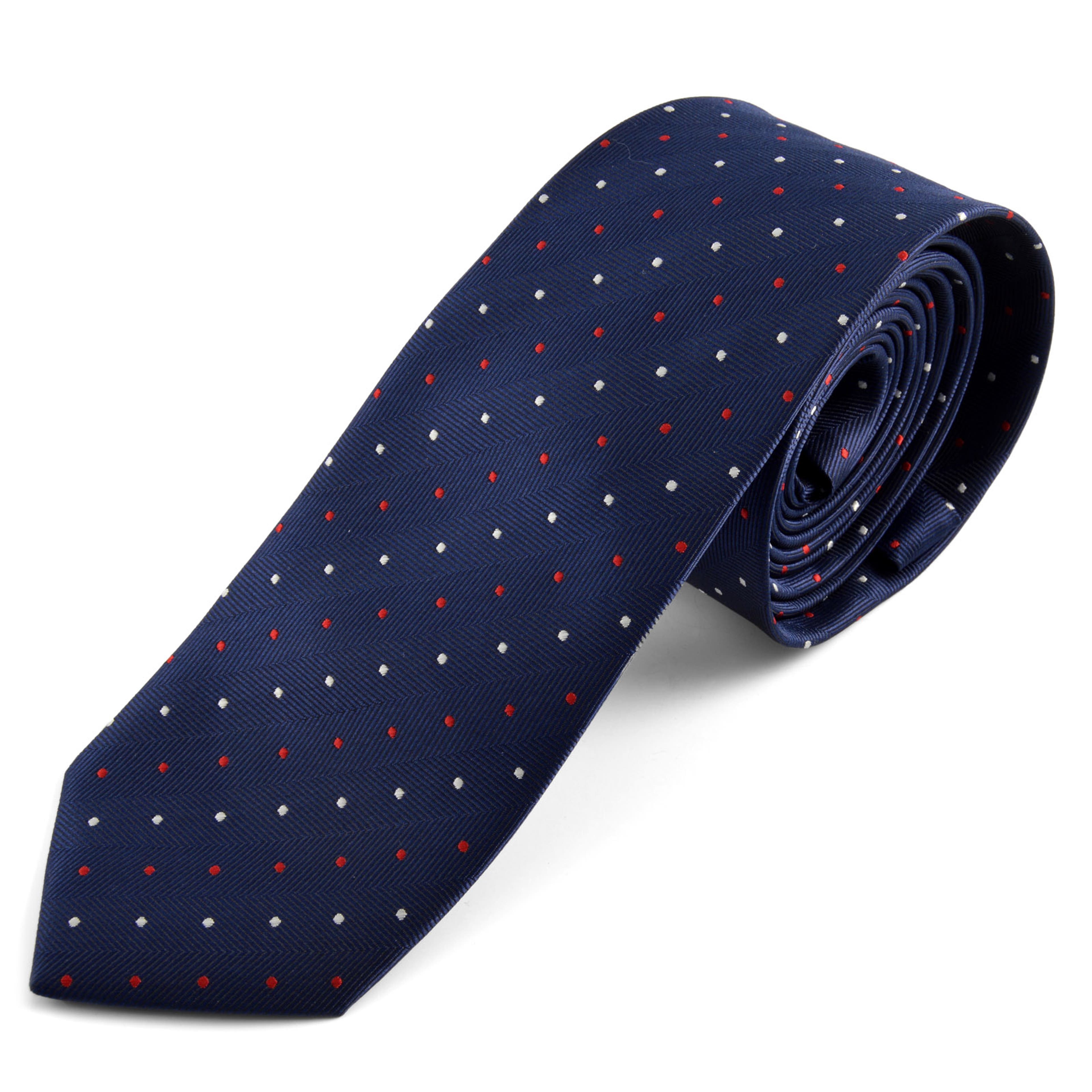 Navy Blue, Red & White Dotted Polyester Tie