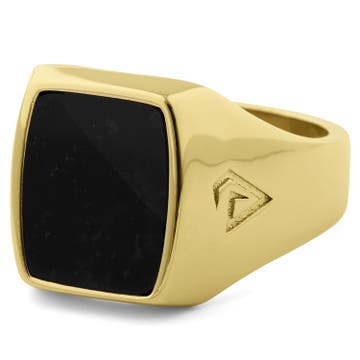 Gold-Plated 925 Sterling Silver With Square Black Onyx Signet Ring