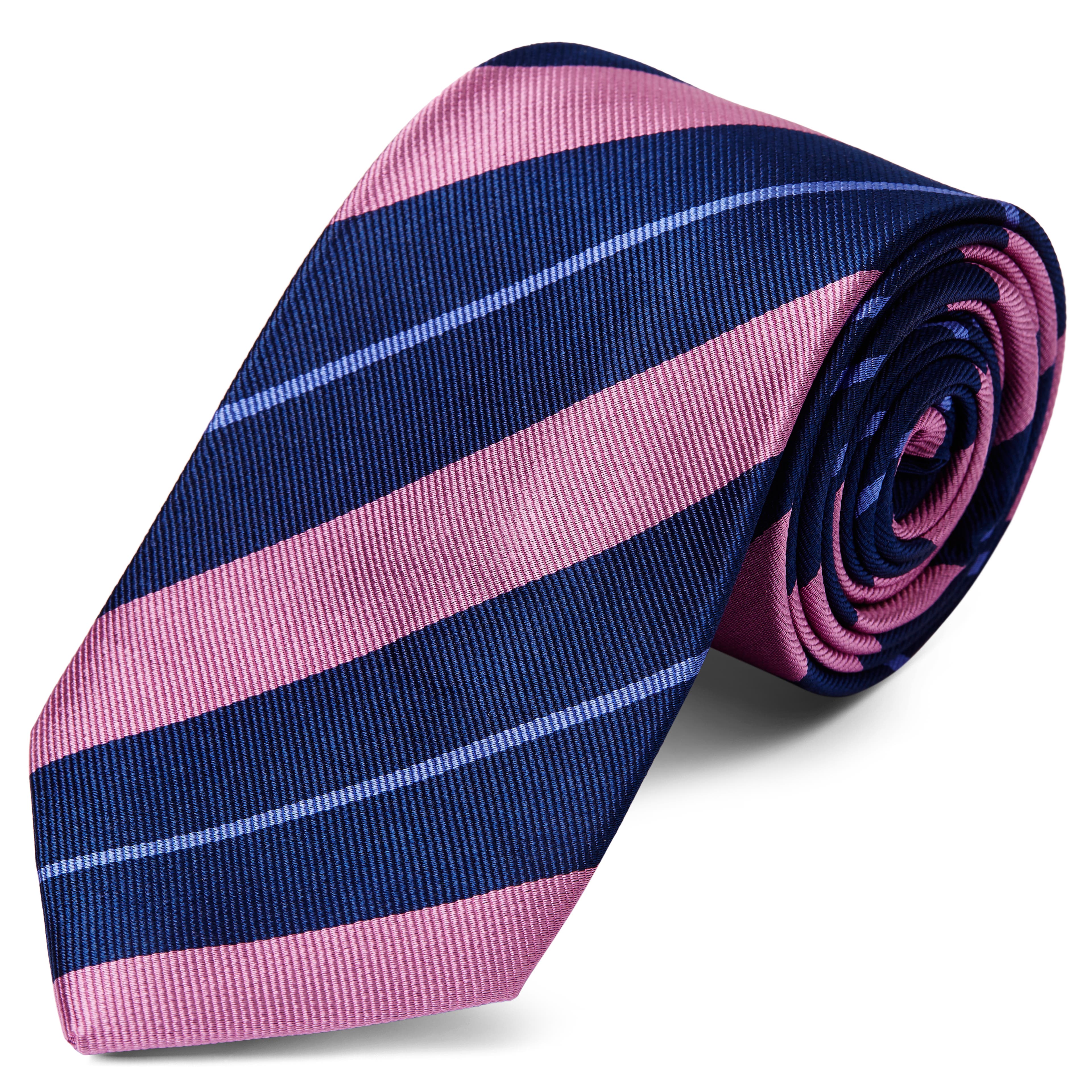Wide Navy, Light Blue & Pink Striped Silk Tie
