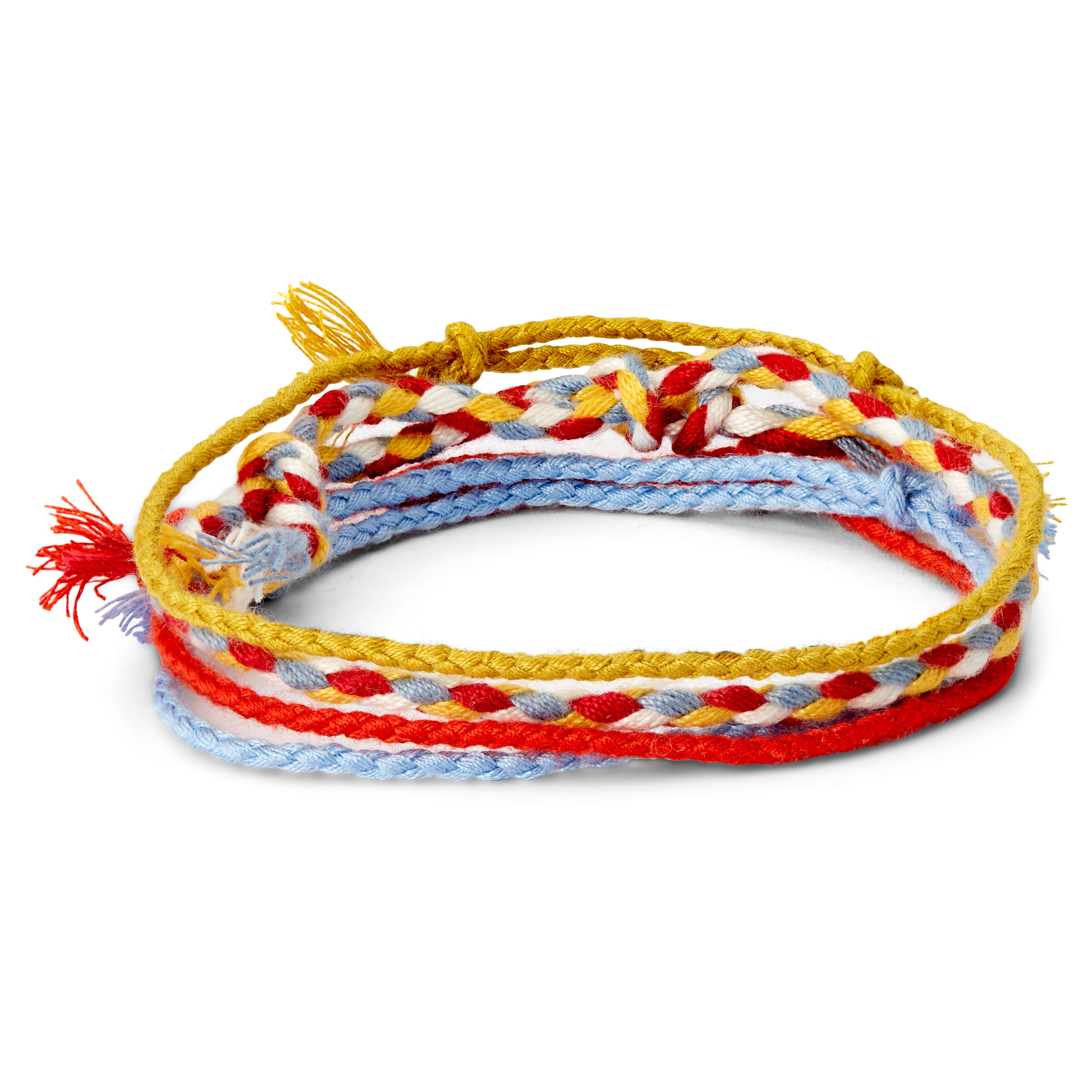 Yellow, Red & Blue Braided Yarn Bracelet Set