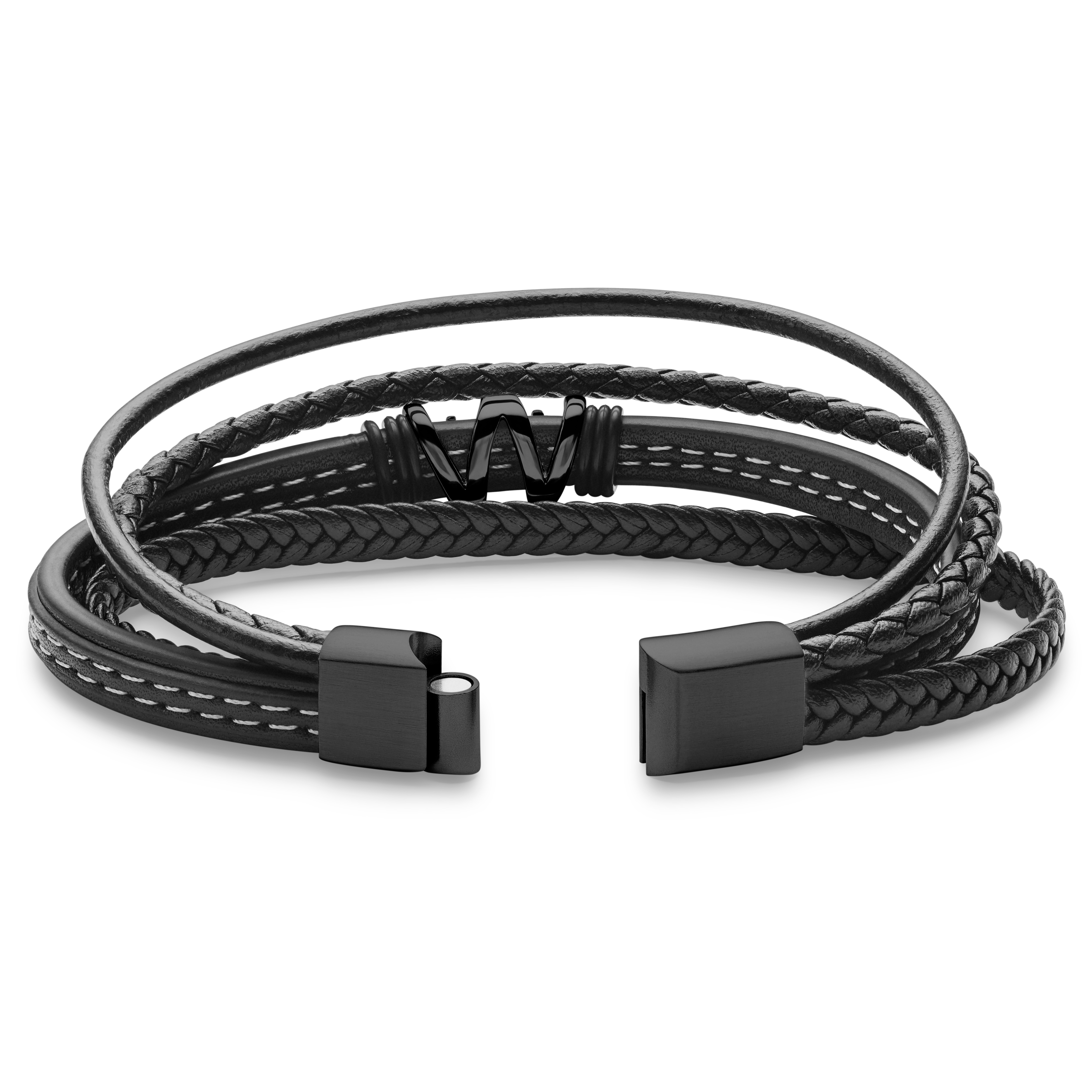 Гривна от черна стомана и изкуствена кожа с драконови нокти - 2