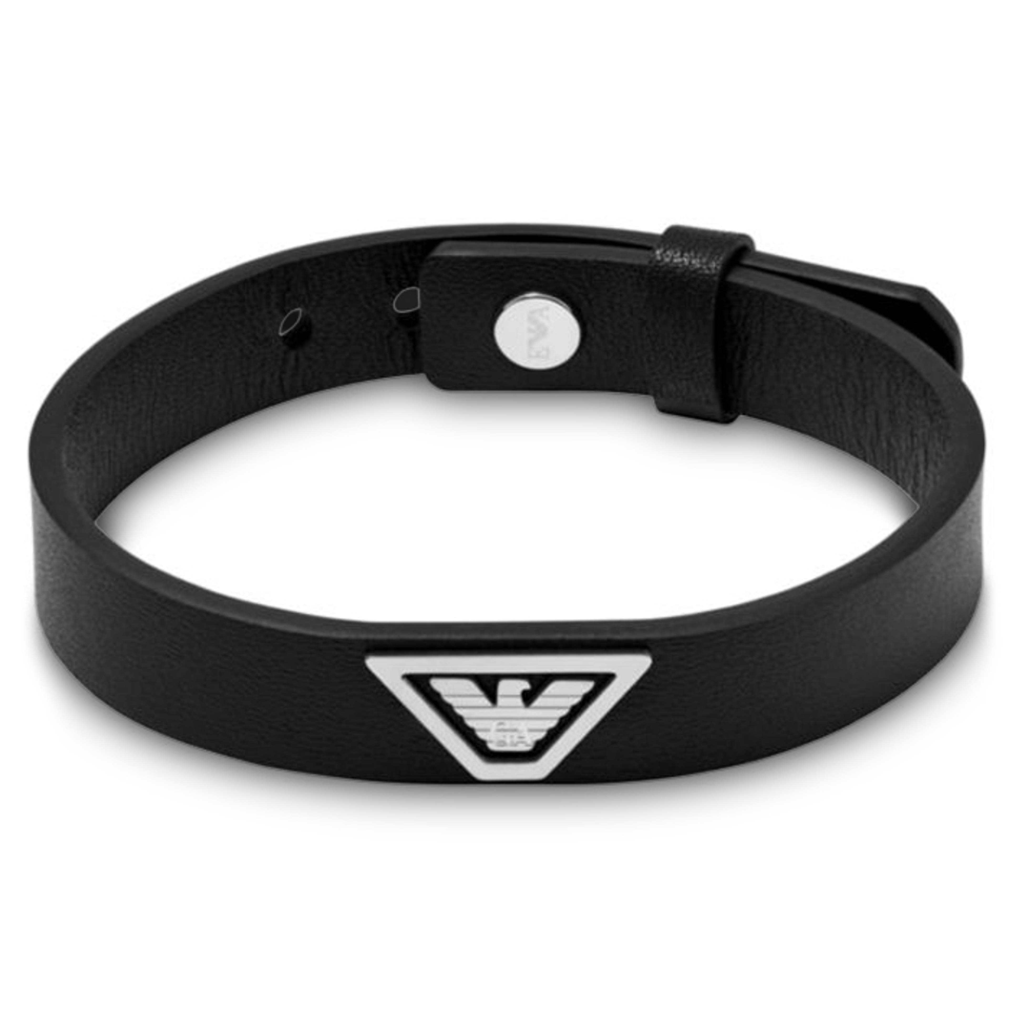 Pulsera con correa de piel negra Emporio Armani Eagle Logo Pulsera con correa de piel negra Emporio Armani Eagle Logo