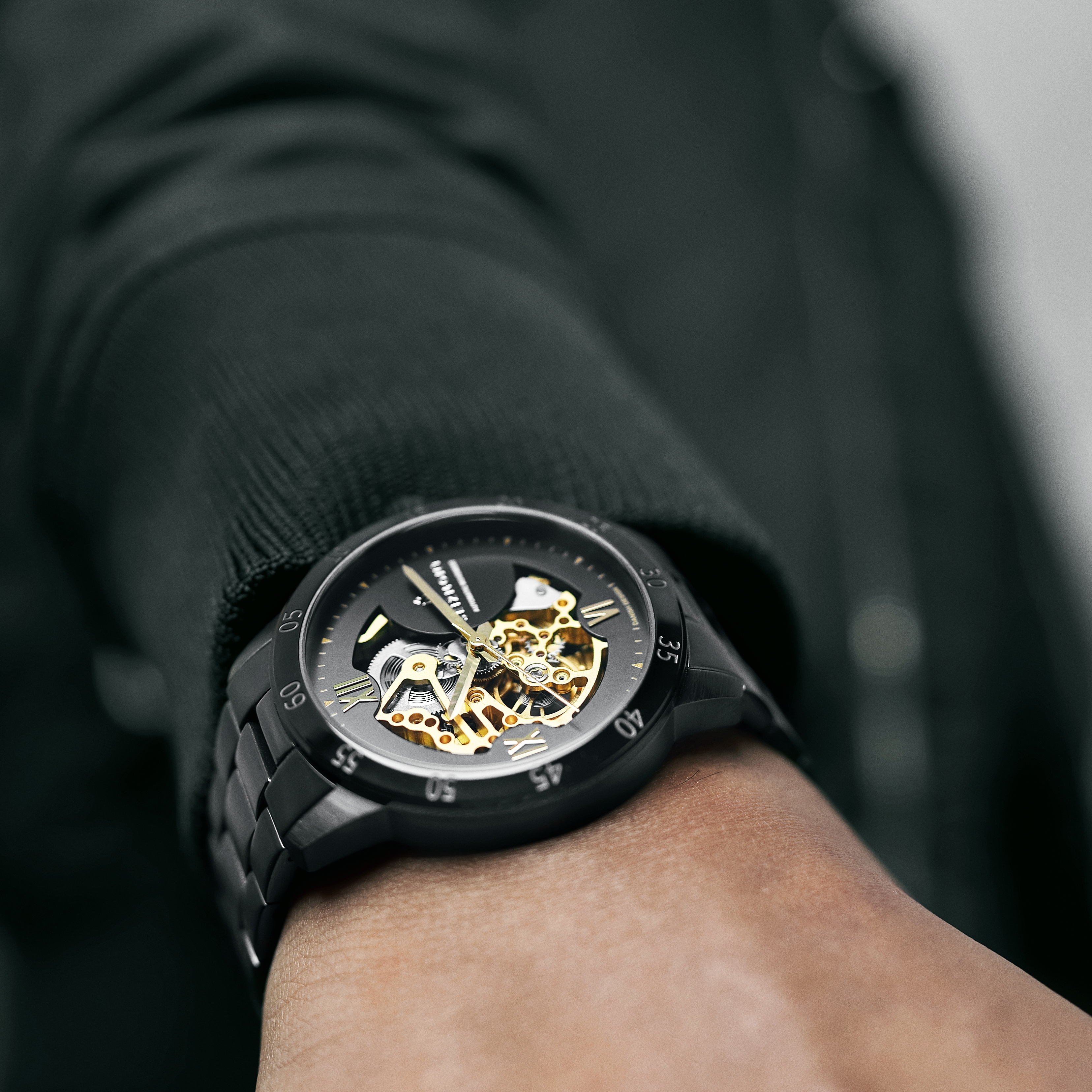 Dante II | Black Skeleton Watch with Gold-tone Movement - 2