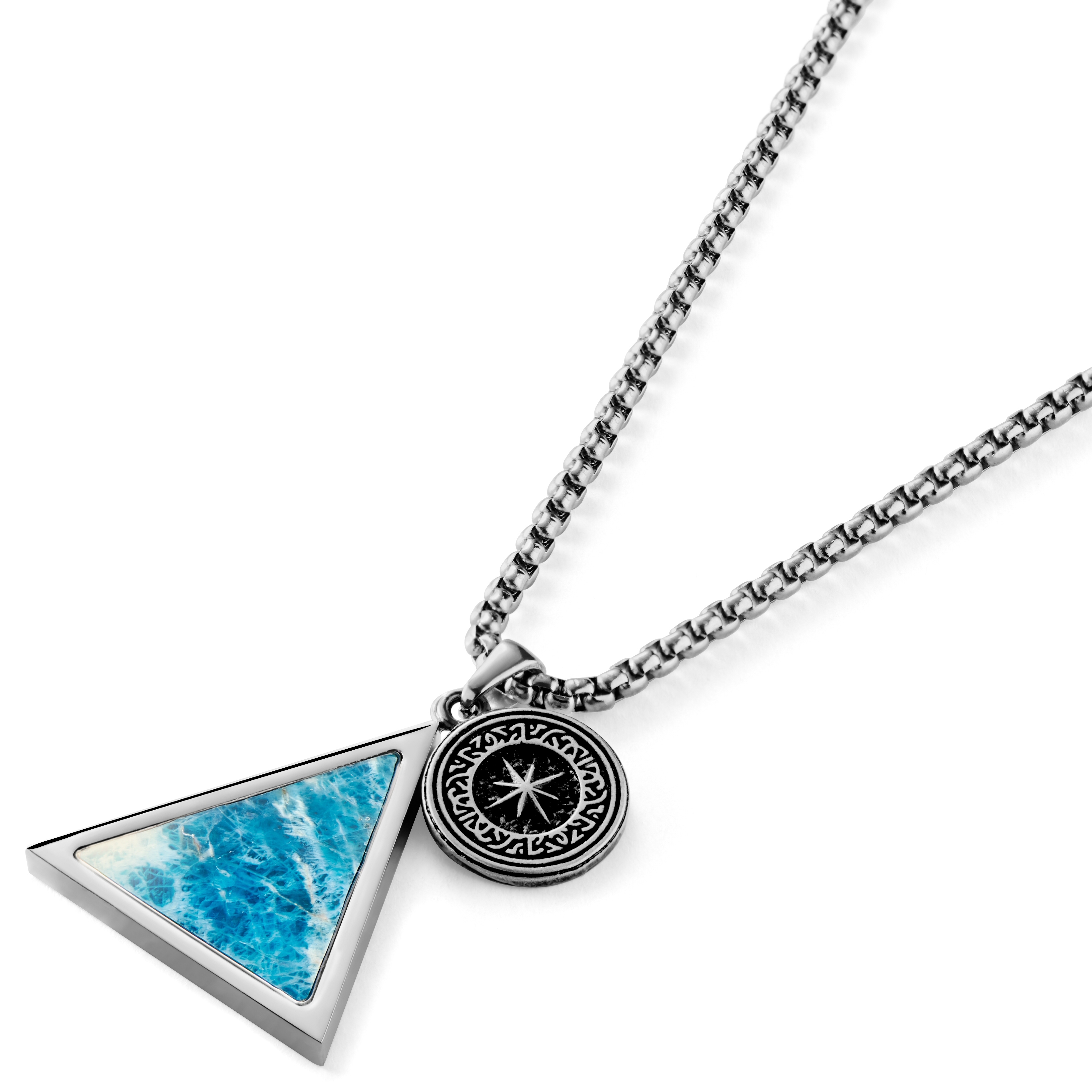 Orisun | Silber-Ton Edelstahl Apatit Stein Dreieck Anhänger Halskette - 4