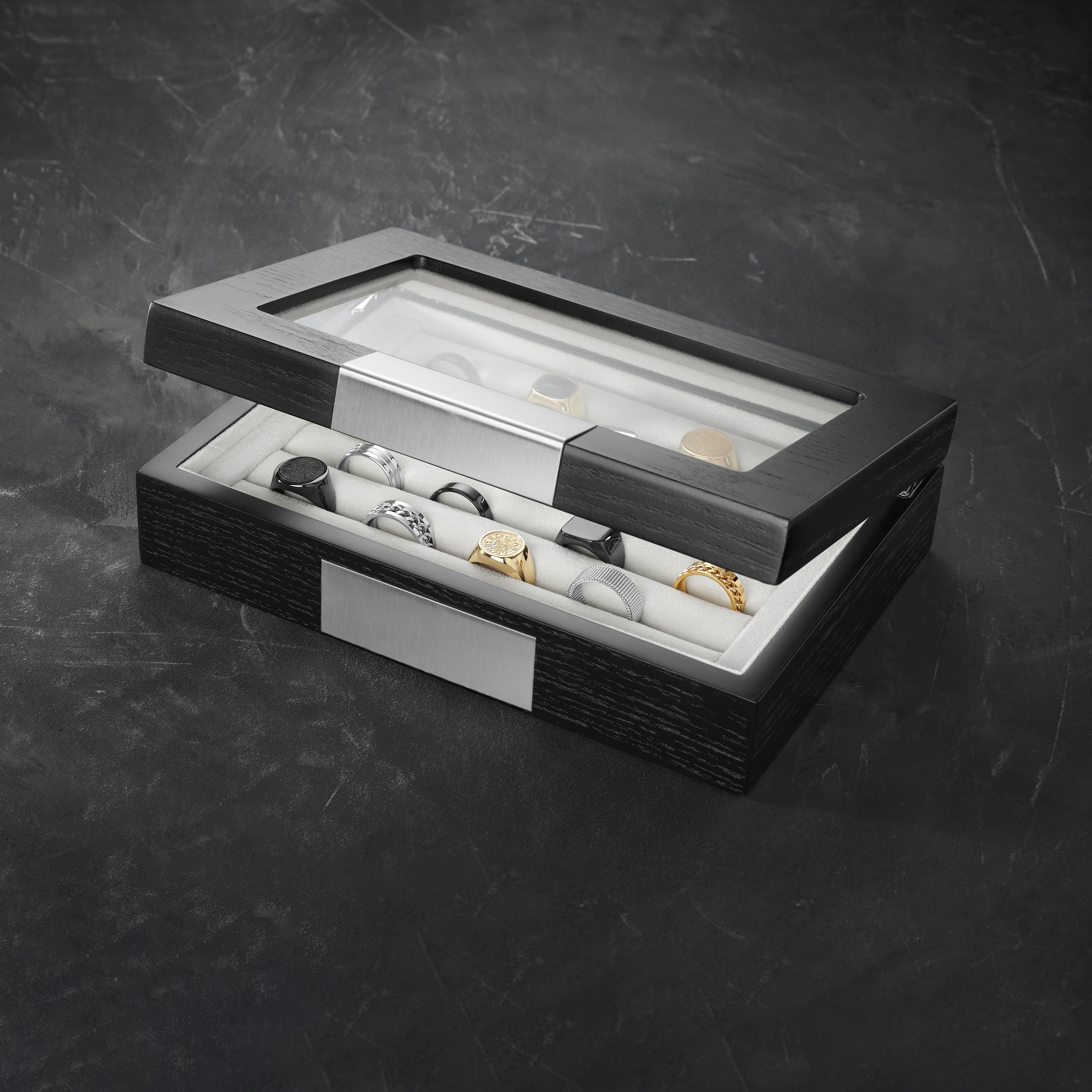 Black & Silver-Tone Cufflink/Ring Case  - 5