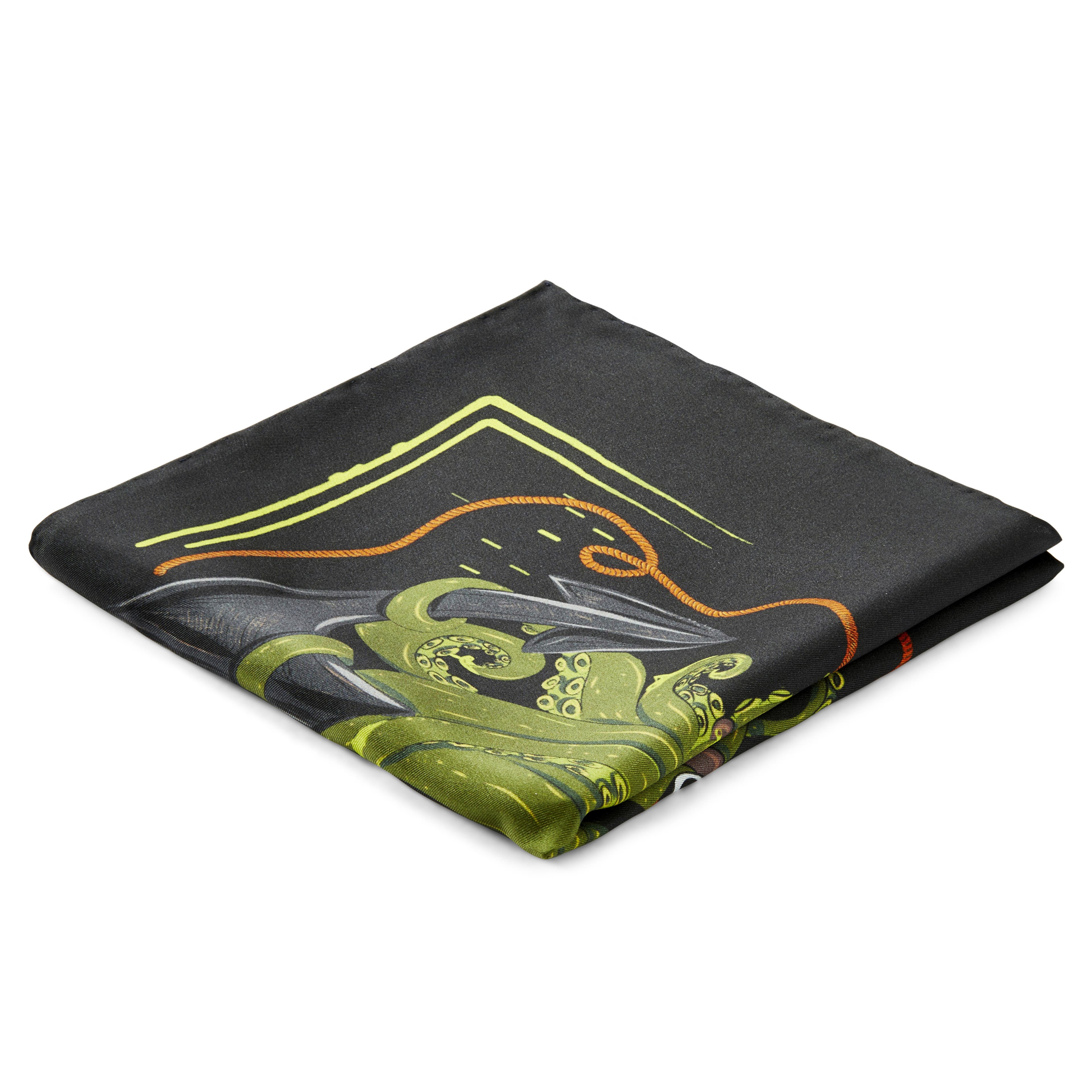 New Age | Black, Green & Orange Julia Art Design Silk Pocket Square