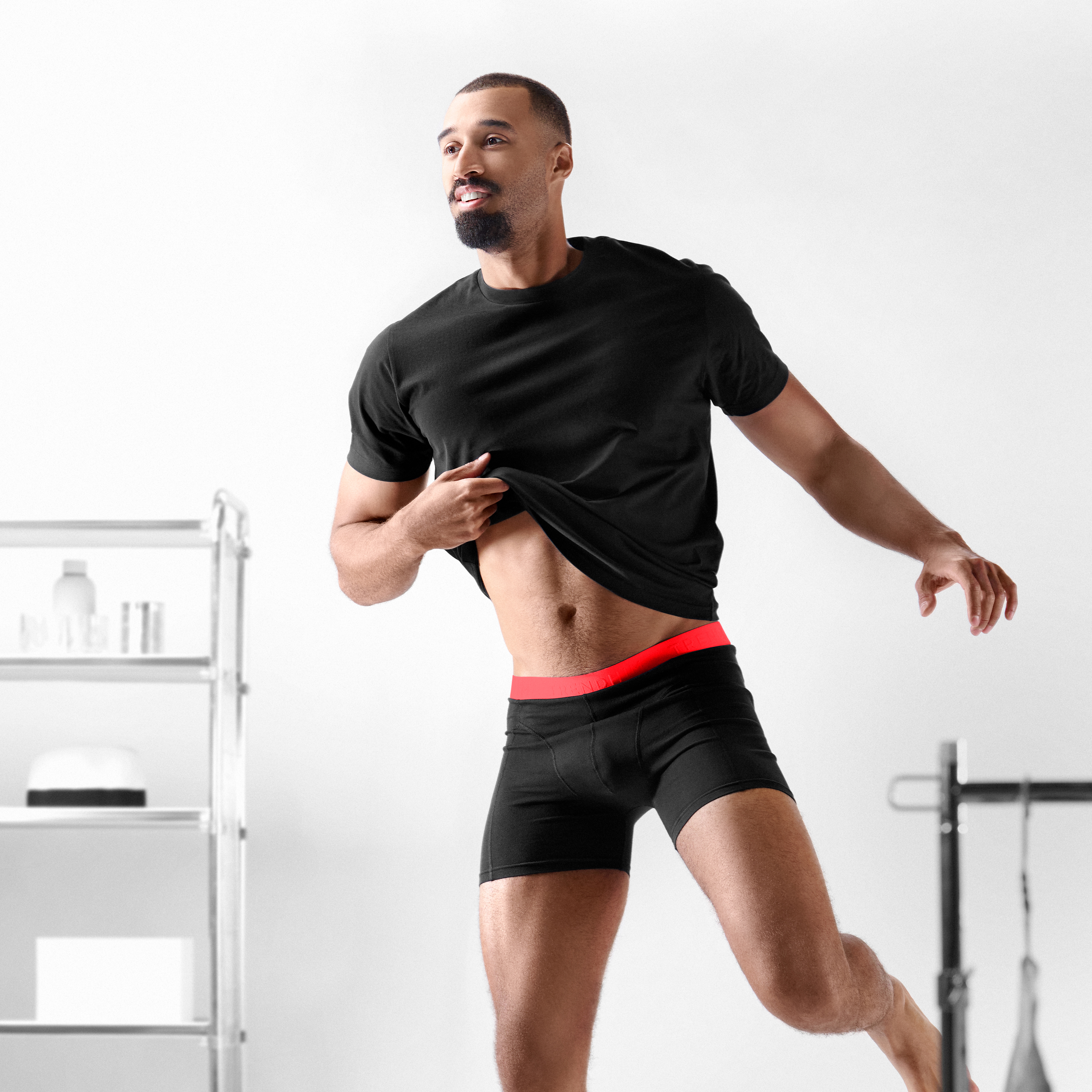 FlexFeel | Set van 3 zwarte katoenen boxershorts met neon rode tailleband - 4