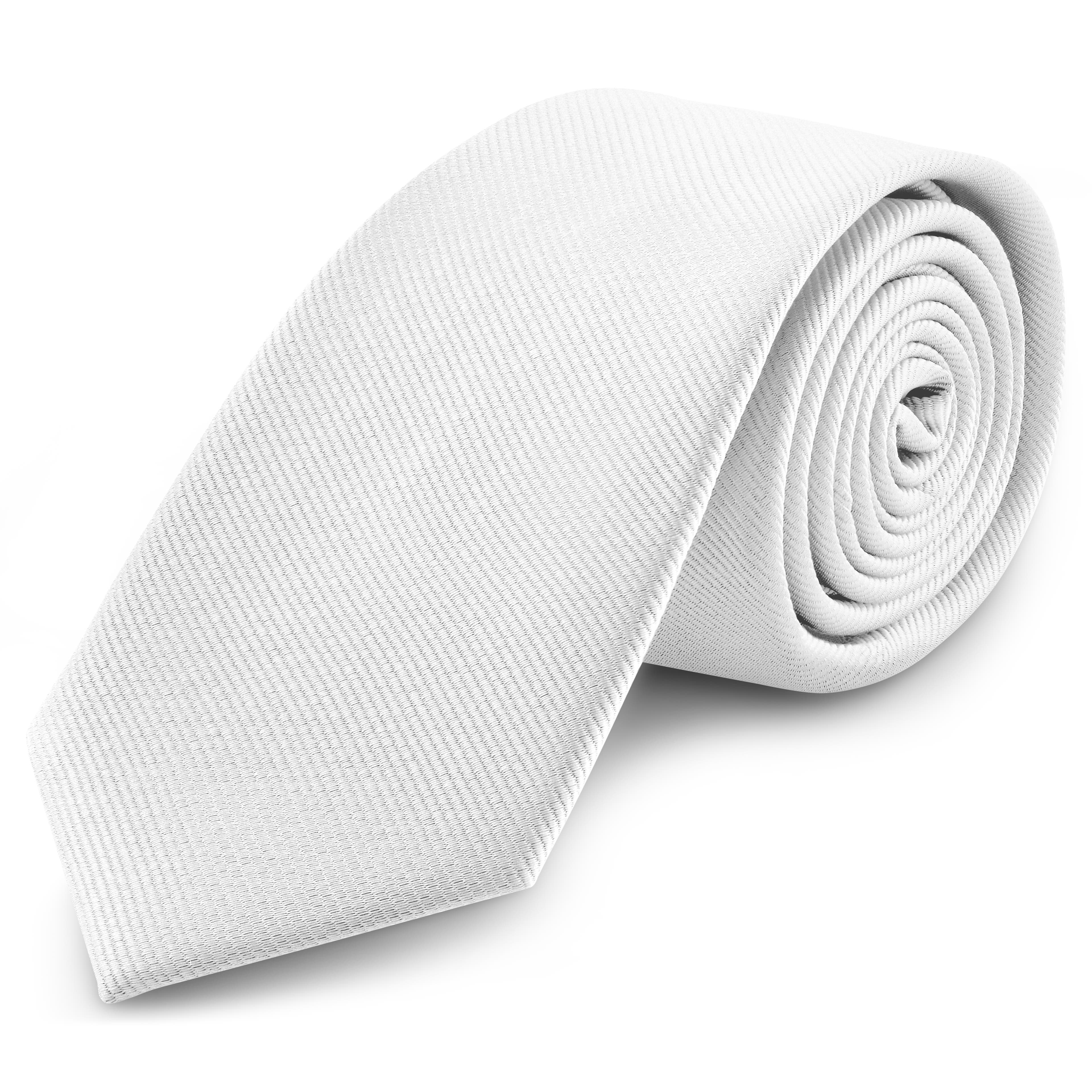 Cravată albă ripsată de 8 cm