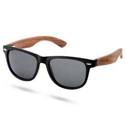 Black Retro Polarised Sunglasses With Wood Temples - 3 - video wistia gallery