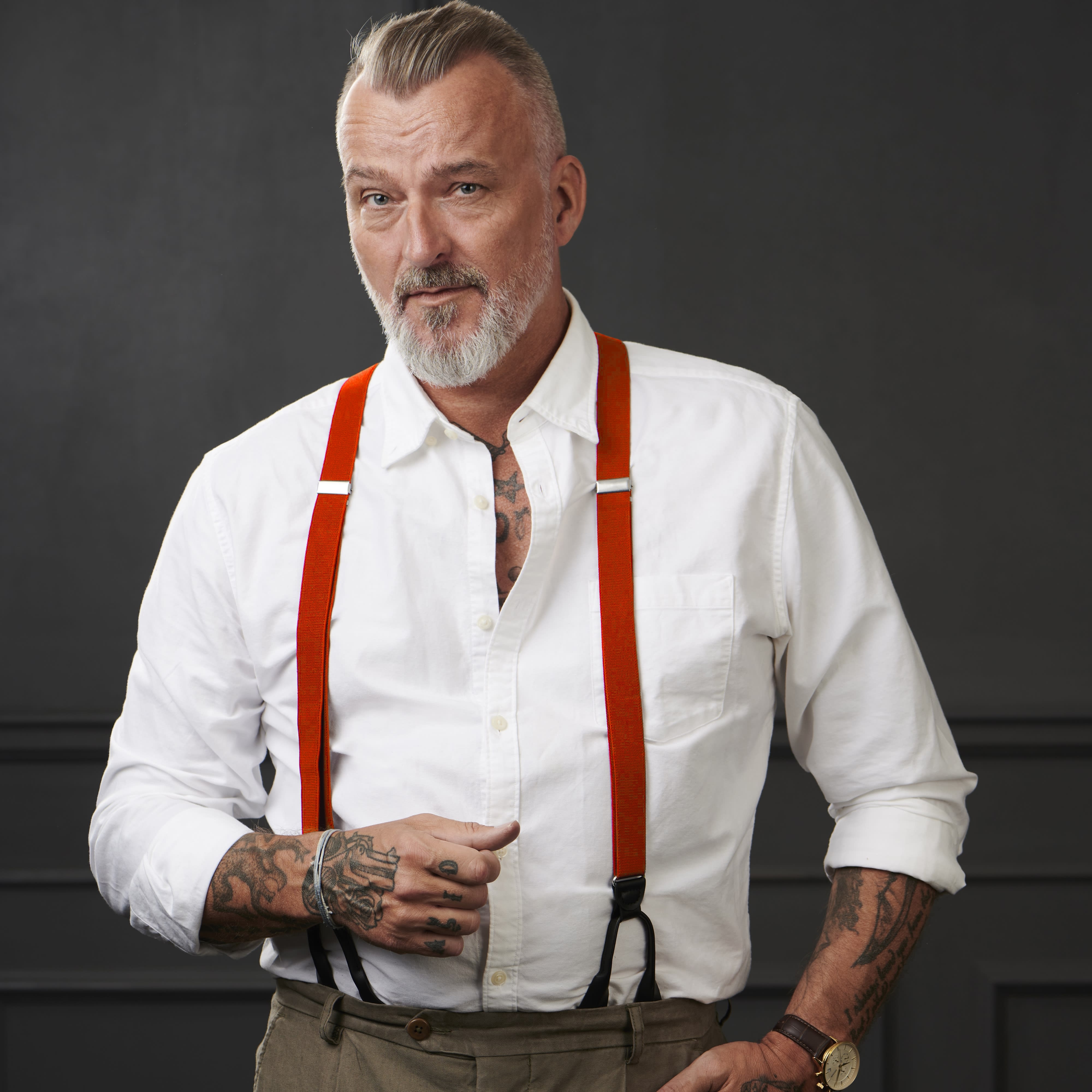 Slim Crimson Split Button Braces - 6