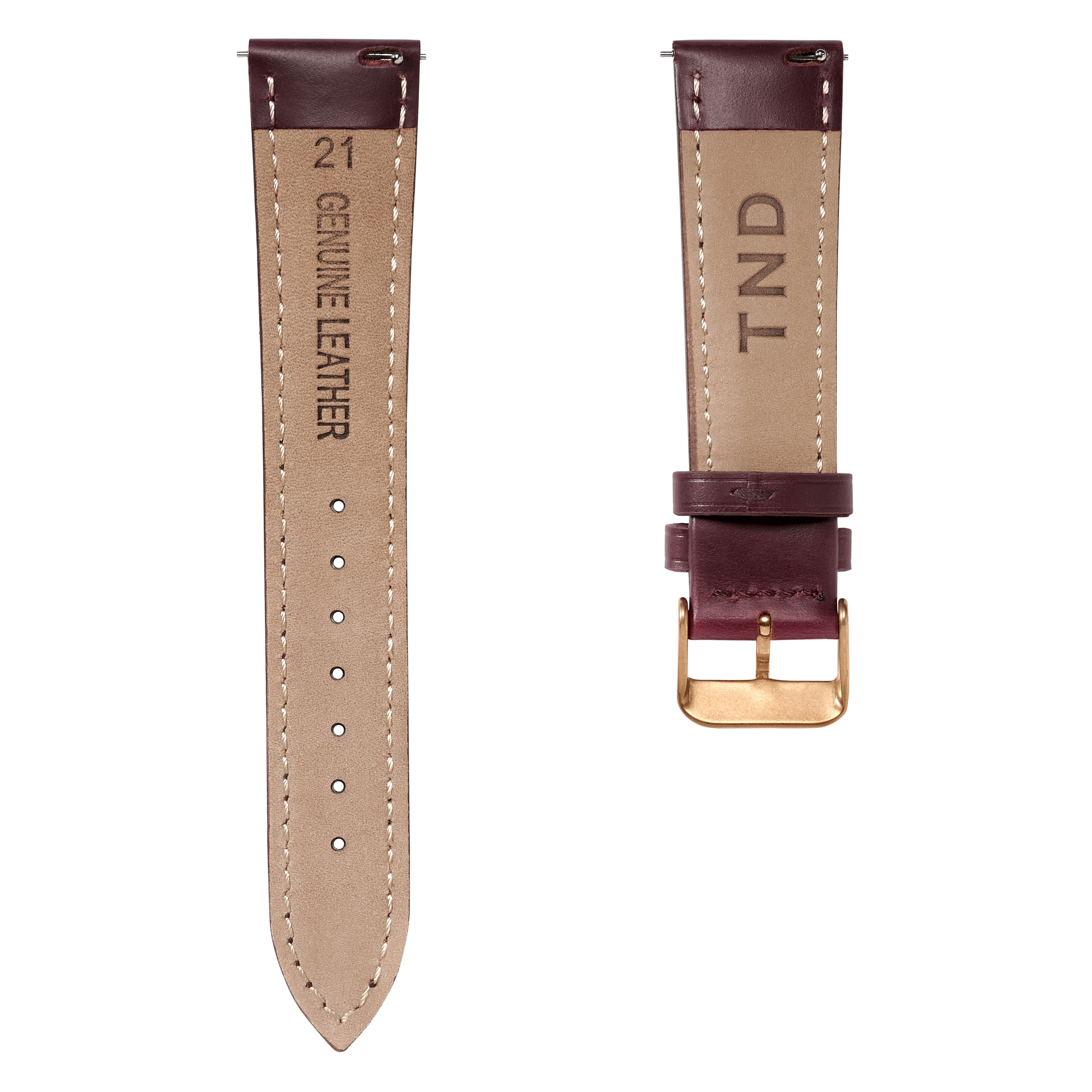 21mm Dark-Brown Leather Watch Strap with Rose Gold-Tone Buckle – Quick Release - 4