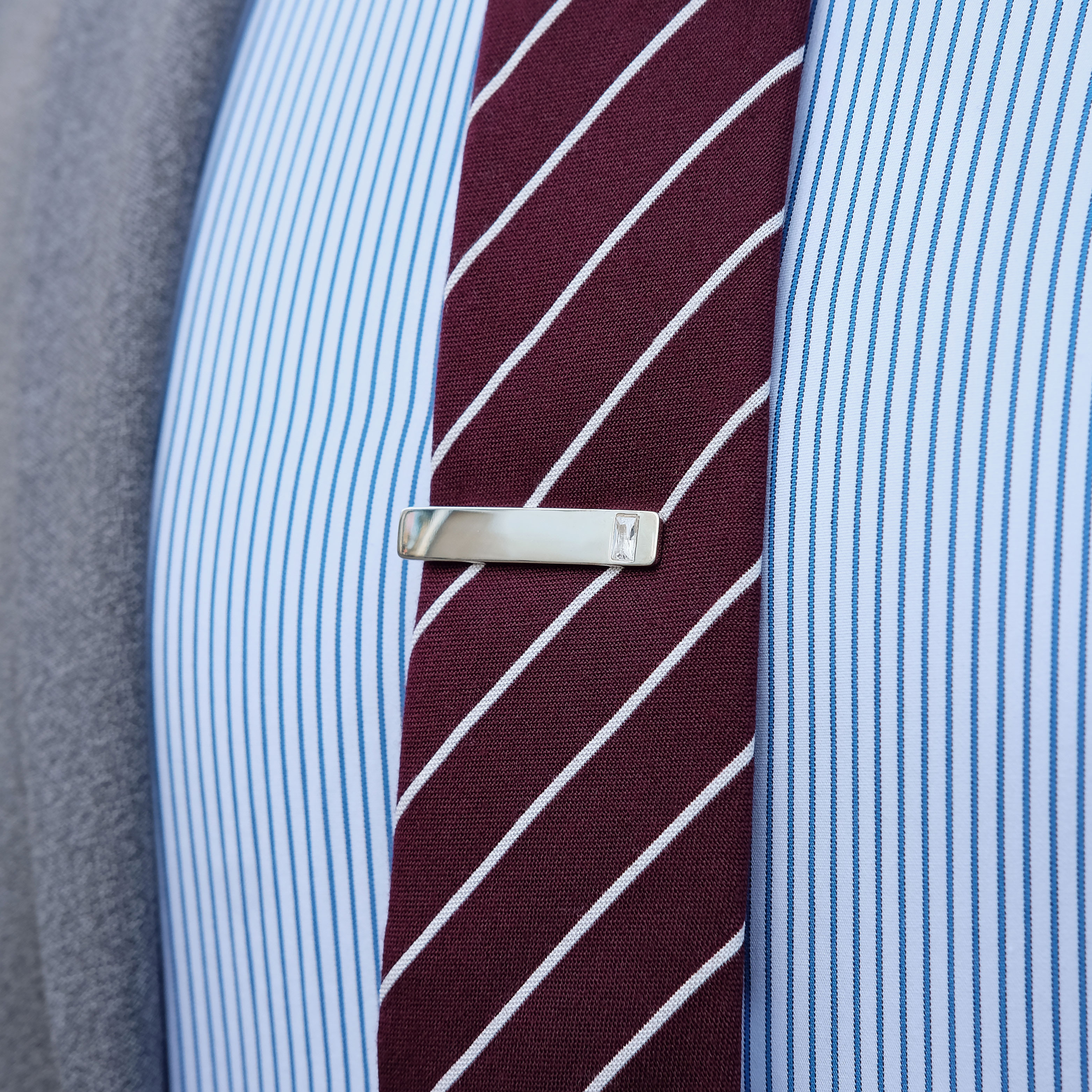 Kurze Rechteckige 925er Silber Zirkonia Krawattenklammer - 4