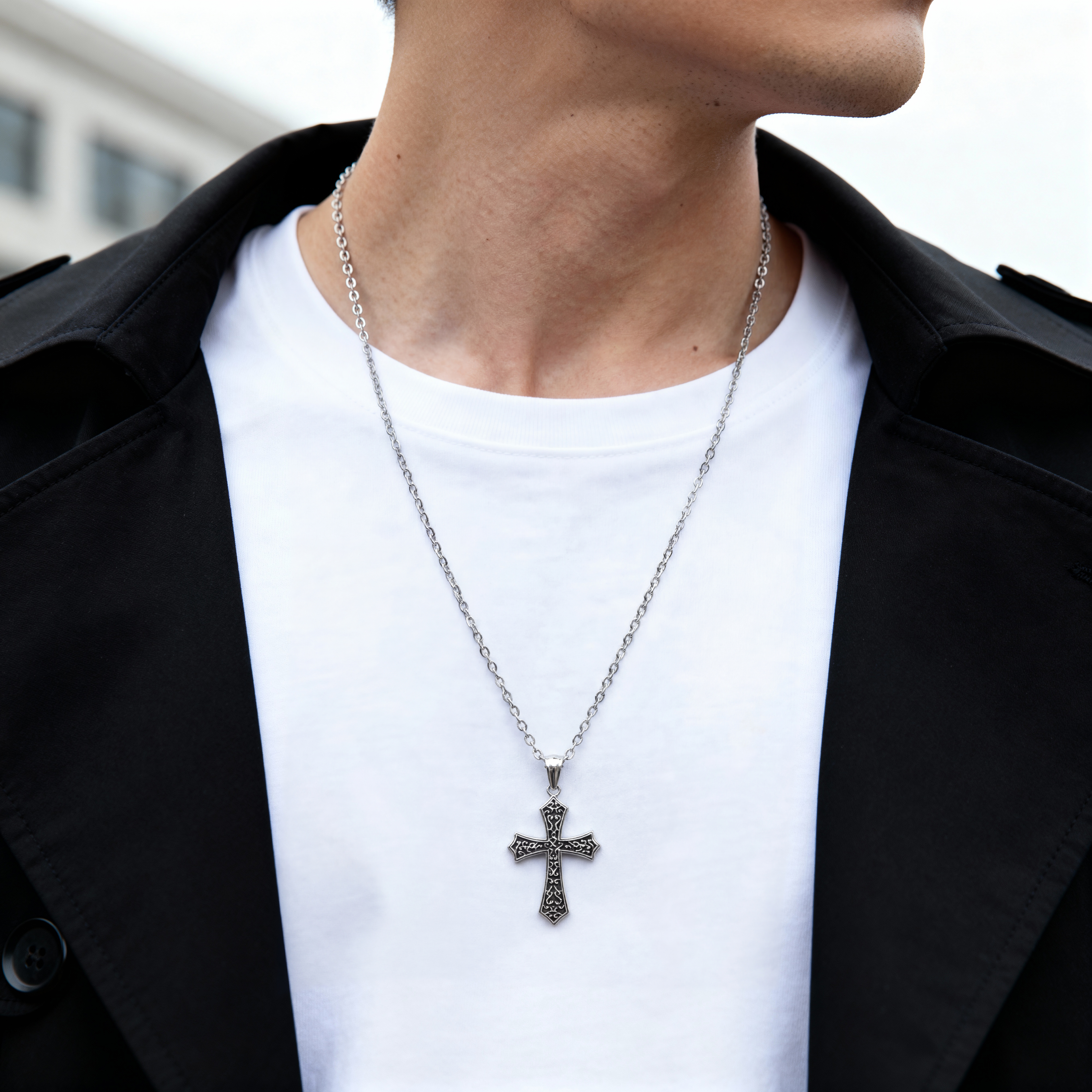 Ατσάλινο Κολιέ με Σταυρό Reversible - 2