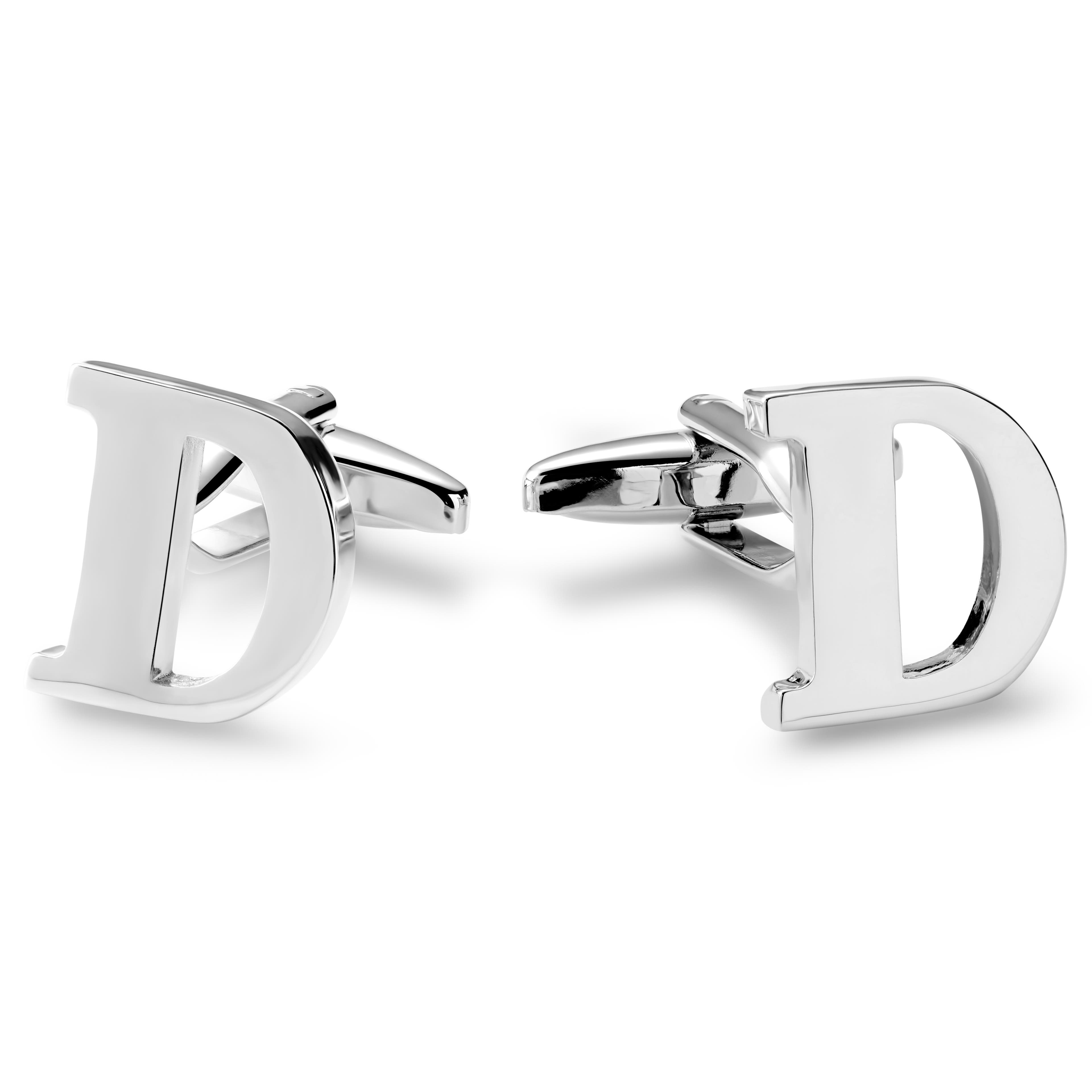 Manžetové knoflíčky s iniciálou D ve stříbrné barvě