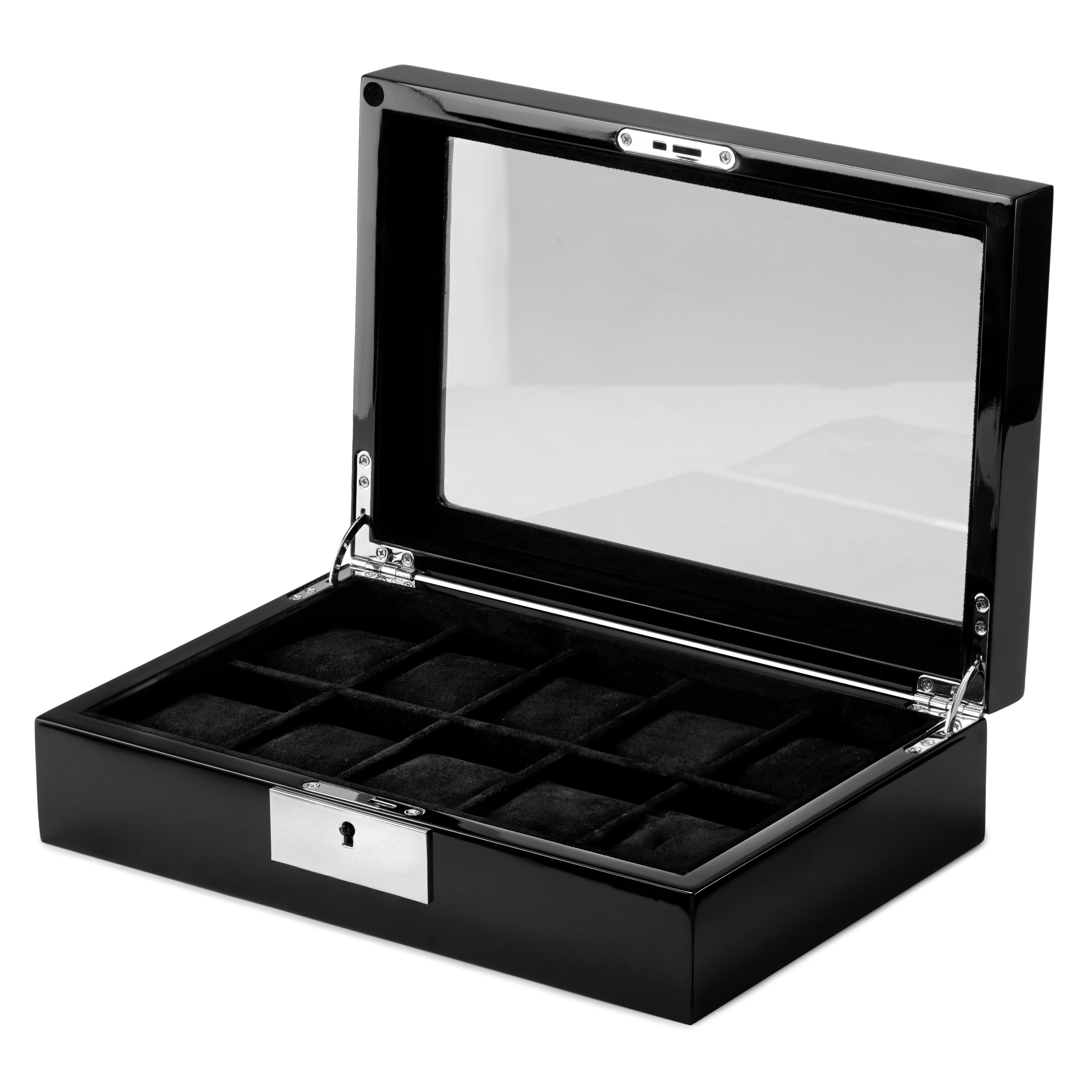 Sort urkasse til 10 ure med glasvindue & nøgle - 2