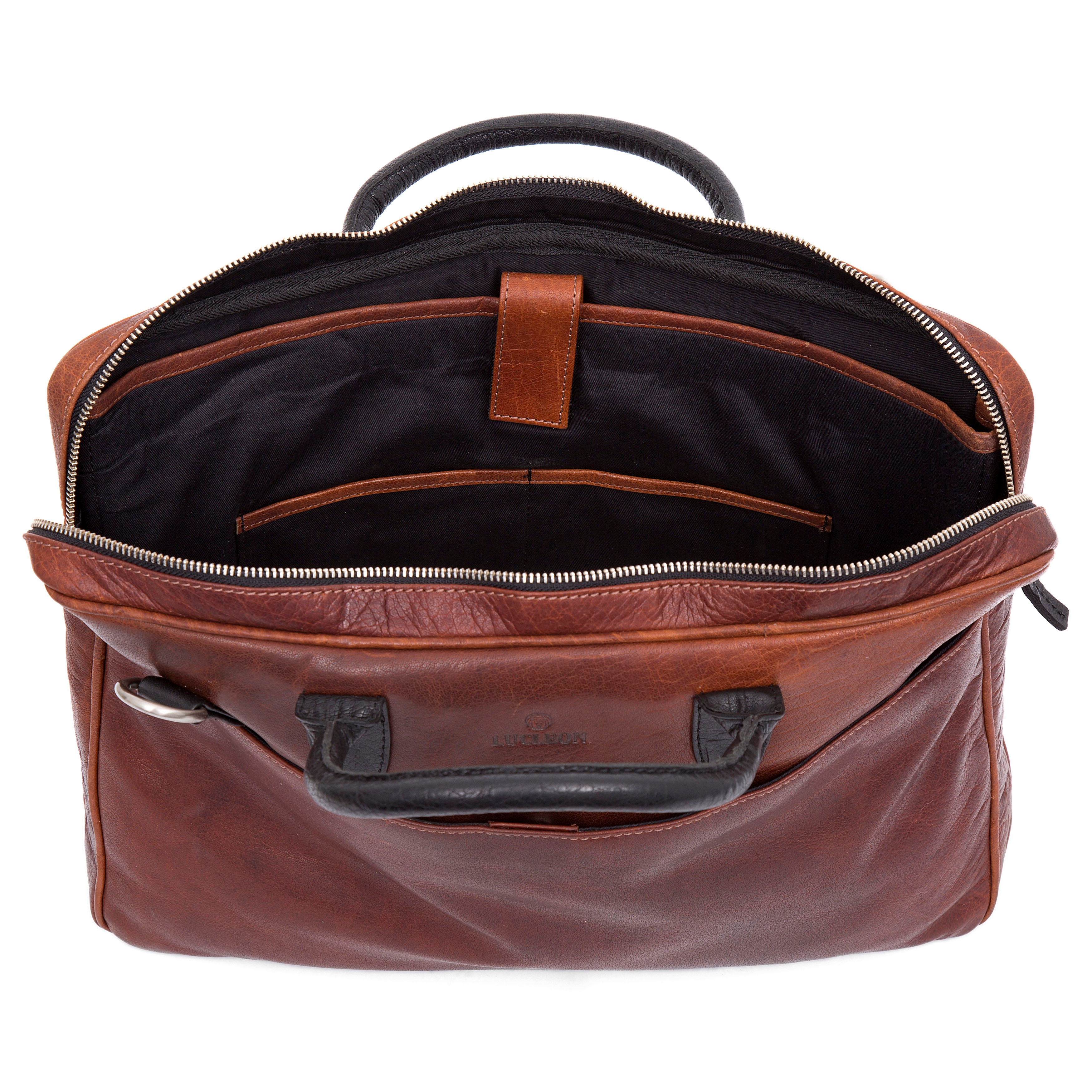 Montreal Slim 15" Executive Tan & Black Leather Bag - 2