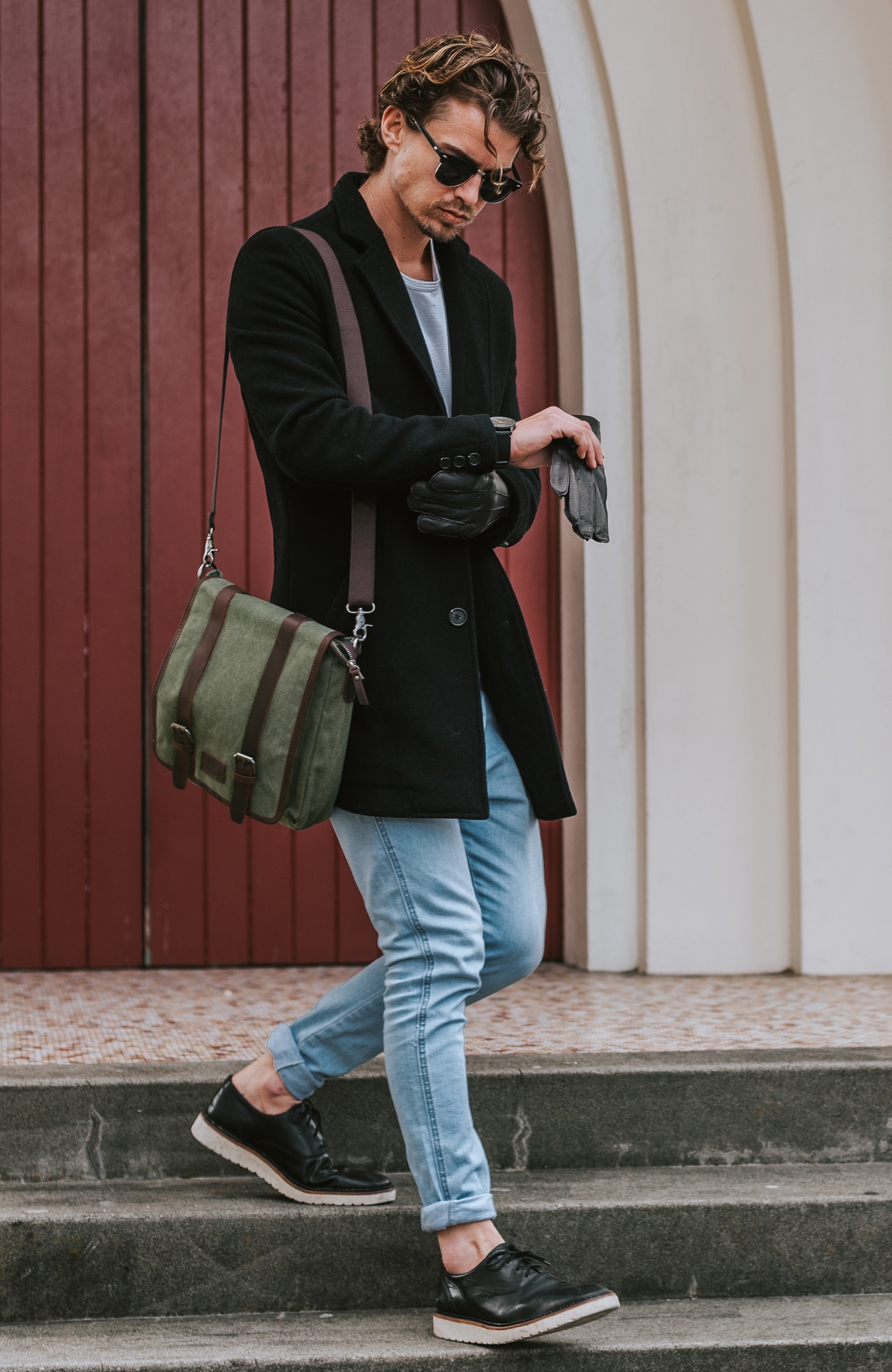 Sergio Green & Brown Slim Messenger Bag - 15