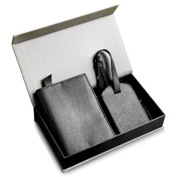 Подаръчна кутия с аксесоари за пътуване от черна кожа